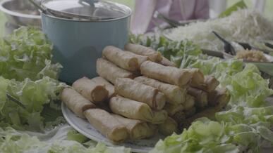 delicious thai spring roll display outdoors