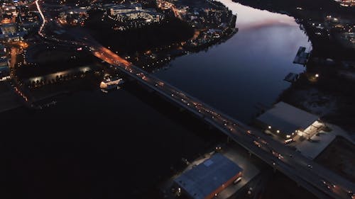 Drone Footage Of A City At Dusk