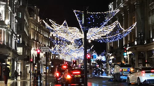 Christmas Lights In Display On The Stretch Of Regent Street In London Celebrating The Christmas Season