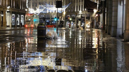 An Empty Street In London On A Rainy Night