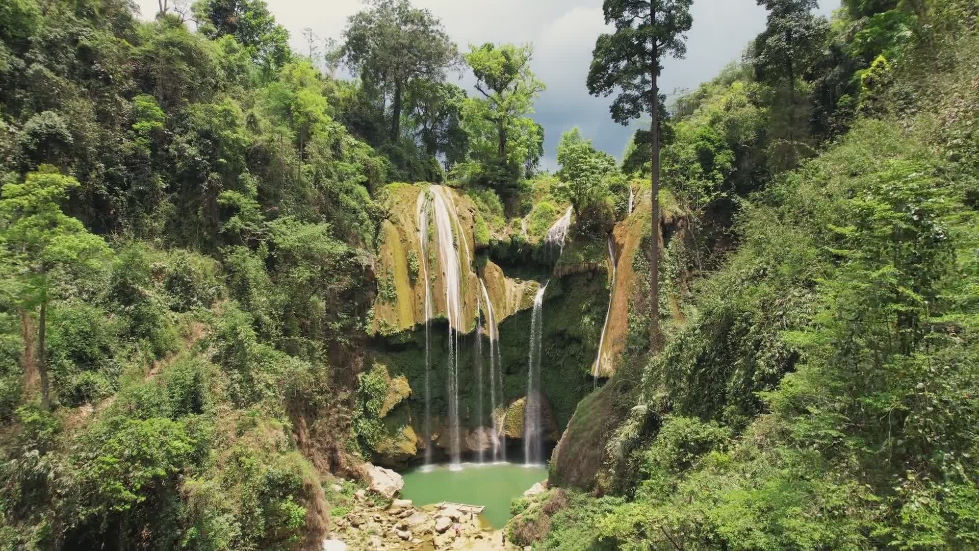 Stunning Aerial View of Cascading Waterfall Free Stock Video Footage ...