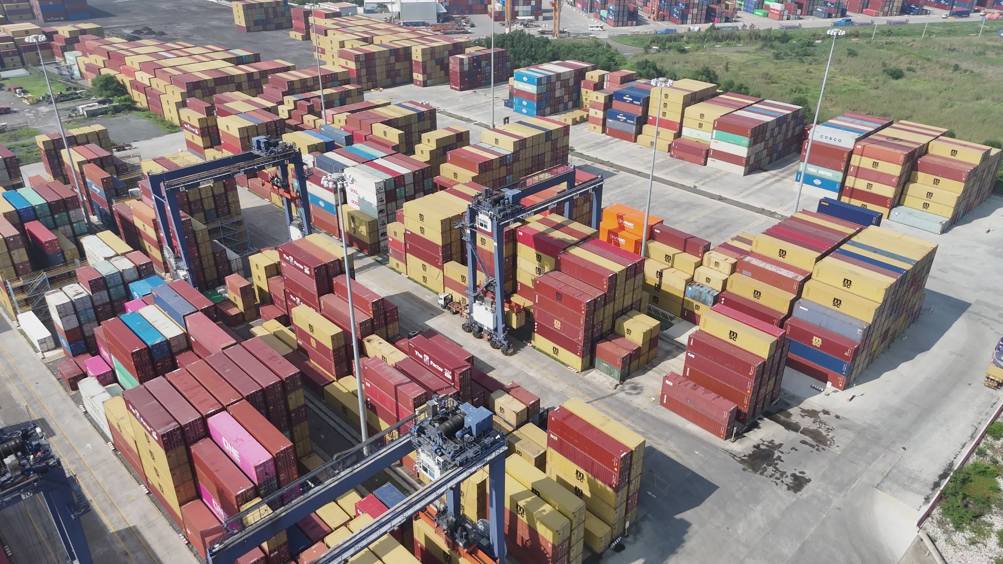 Aerial View of Busy Container Terminal Free Stock Video Footage ...