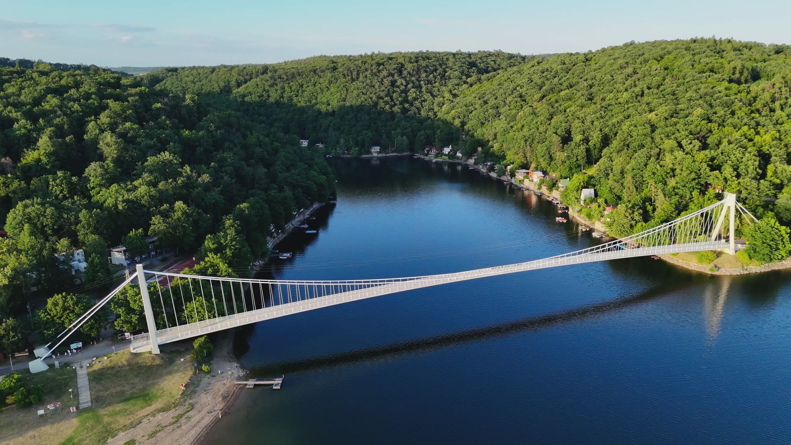 Aerial View of a Scenic Bridge Over a River Free Stock Video Footage ...