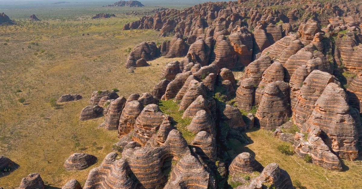 Bungle Racks Aerial View of Unique Bungle Bungle Range in Australia Free Stock Video ...