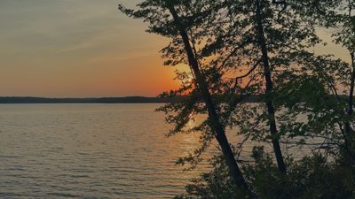 A sunset over a lake with trees and water Free Stock Video Footage ...