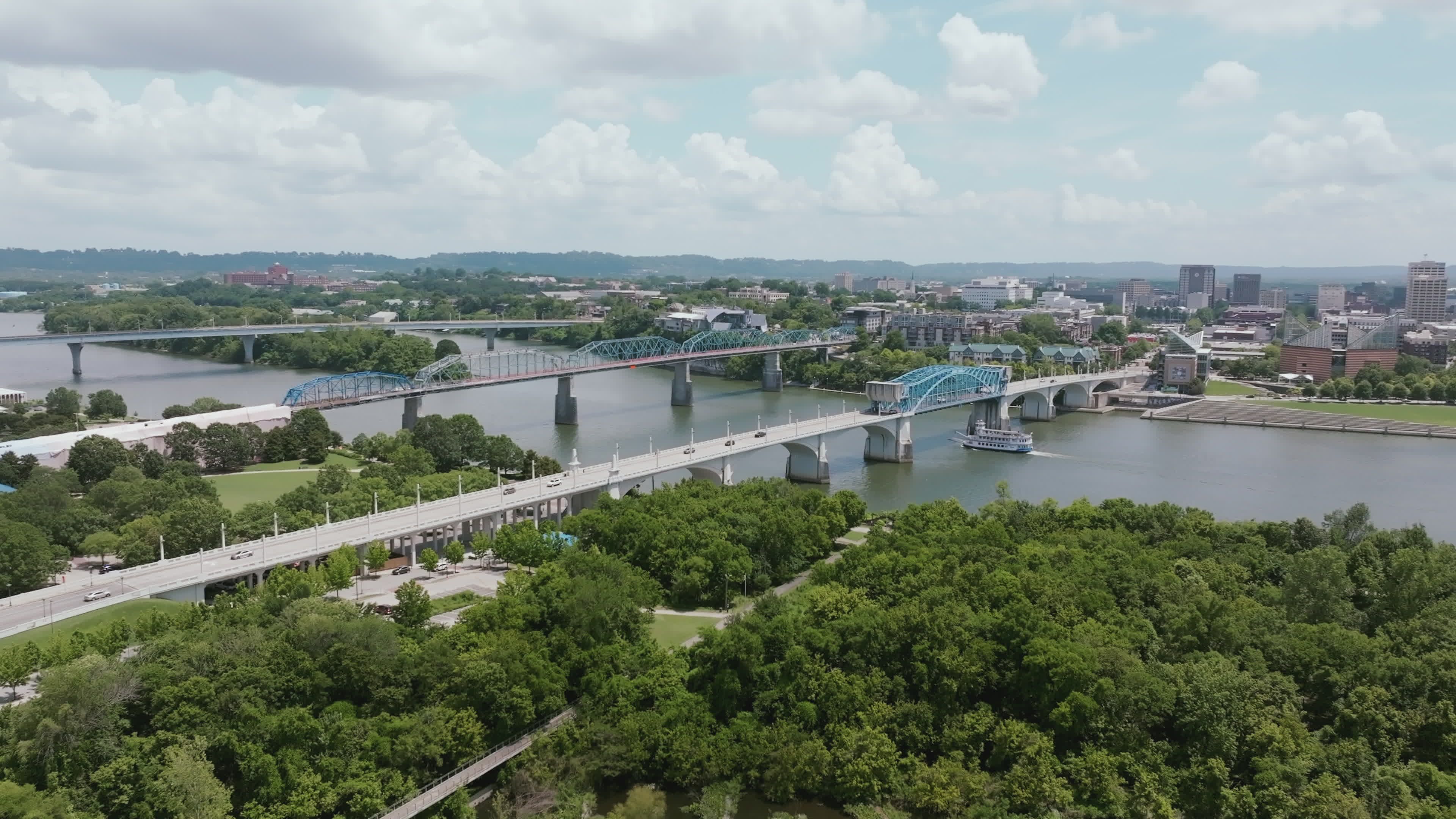 Aerial View of Urban Bridges and River Free Stock Video Footage ...