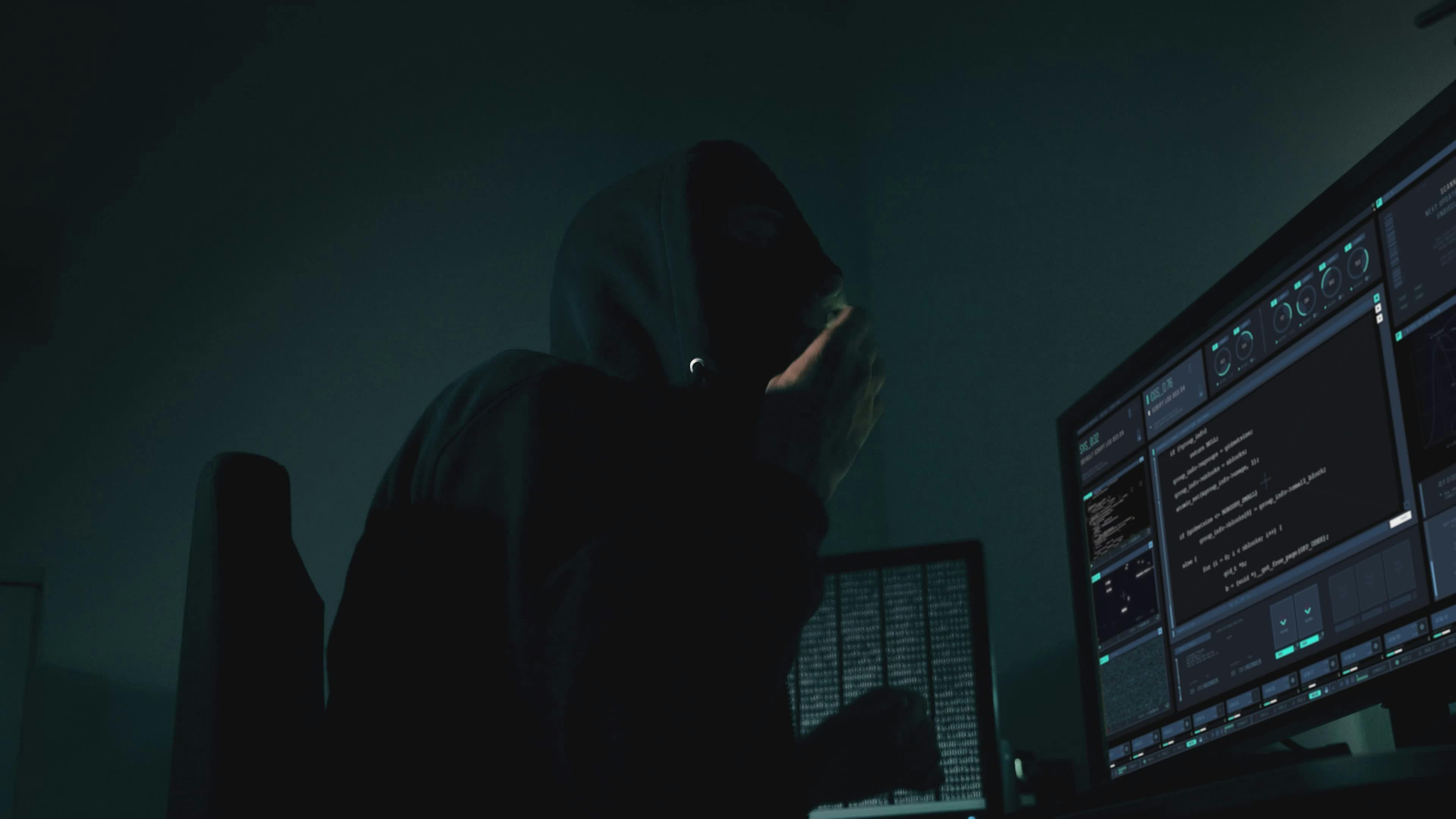 Back View of Hacker Working on Computer Free Stock Video Footage ...