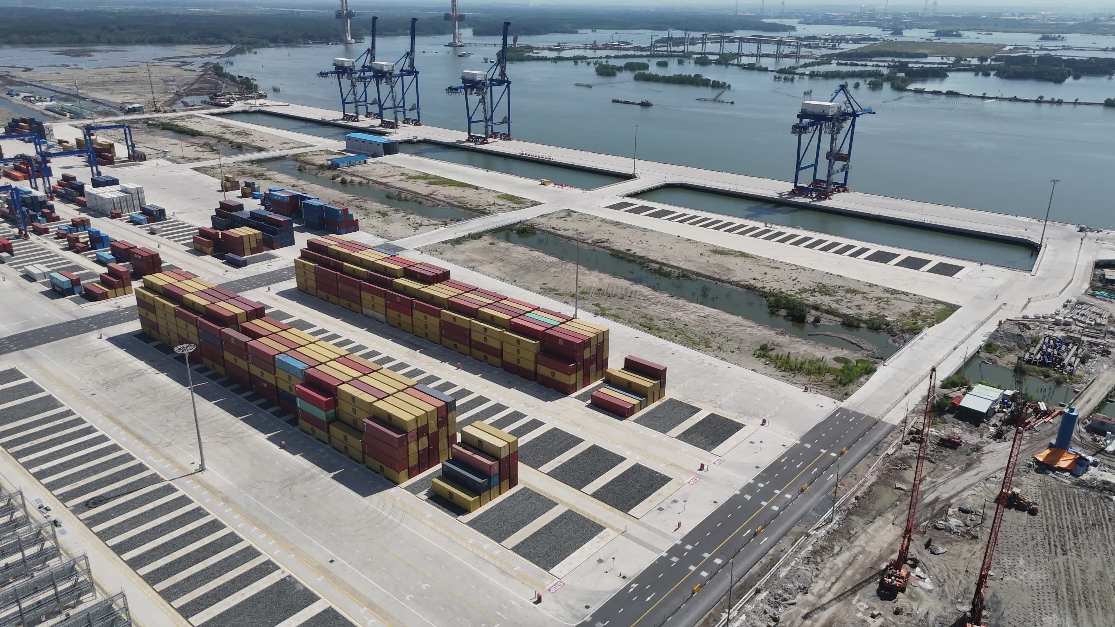 Aerial View of Busy Container Port Facilities Free Stock Video Footage ...