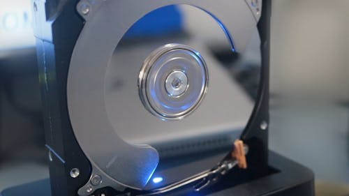 A Computer Hard Drive Part Spinning In Operation