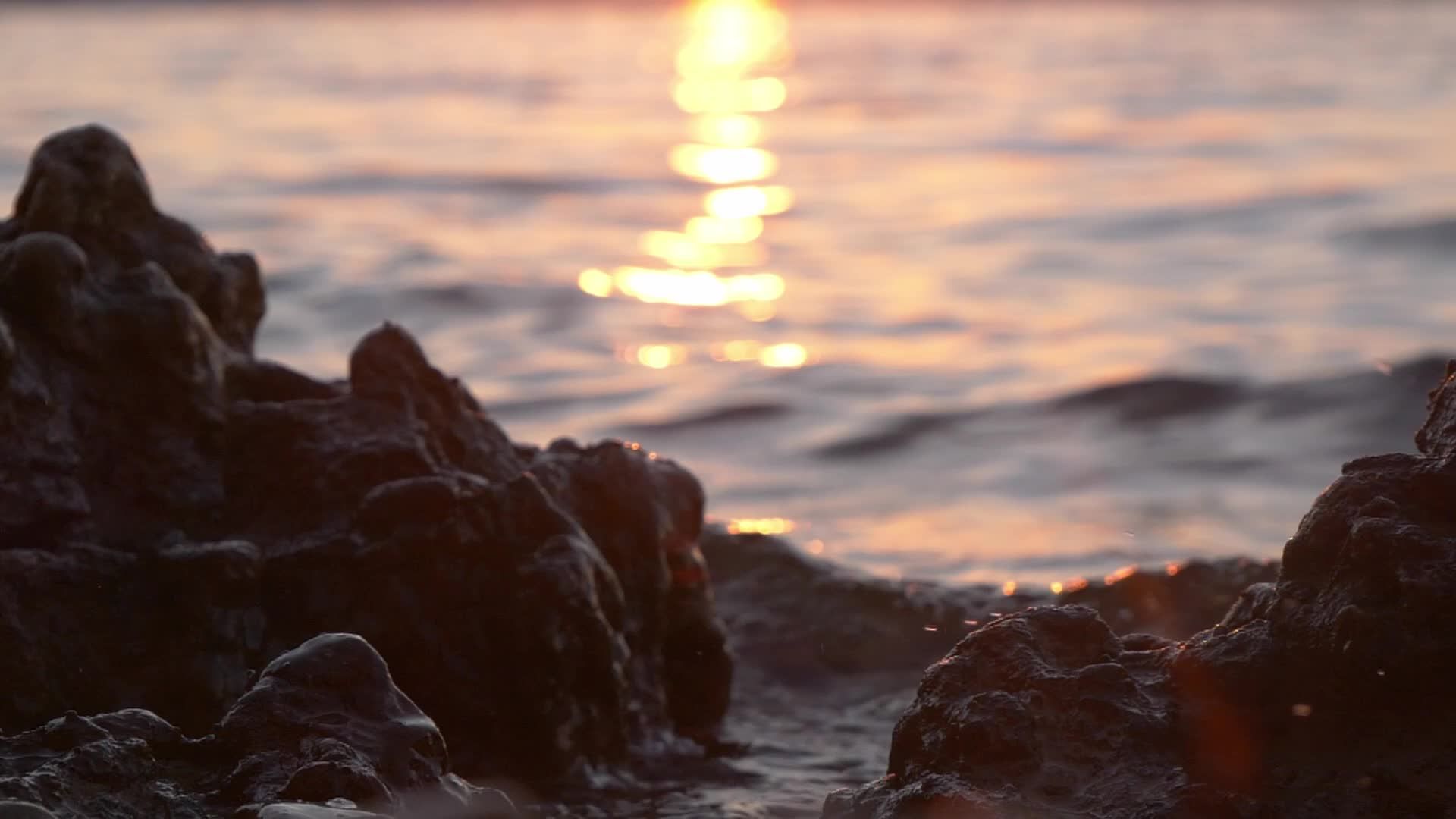Serene Sunset Over Rocky Shoreline Free Stock Video Footage, Royalty ...