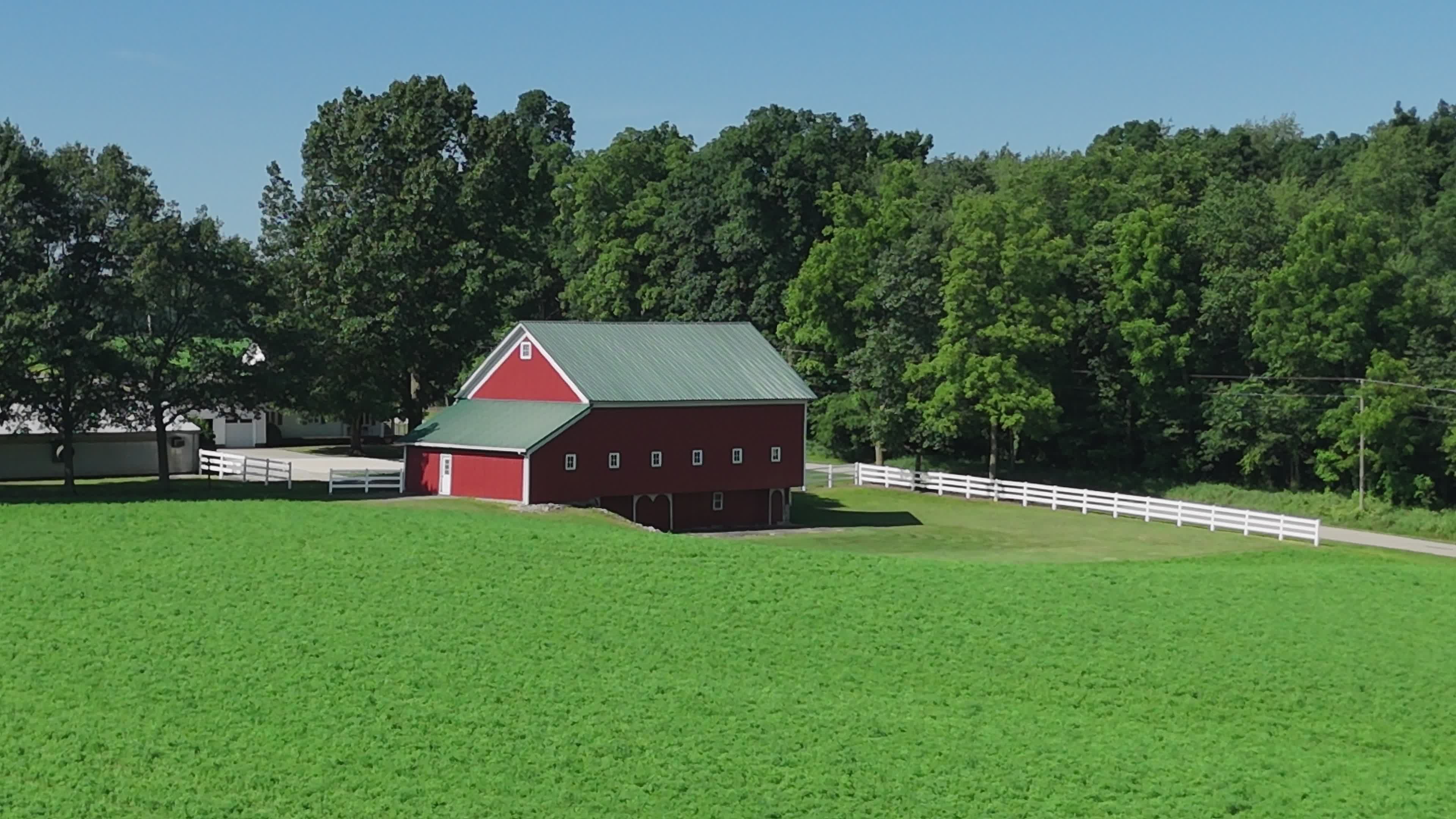Aerial View of a Red Barn in Rural Indiana Free Stock Video Footage ...