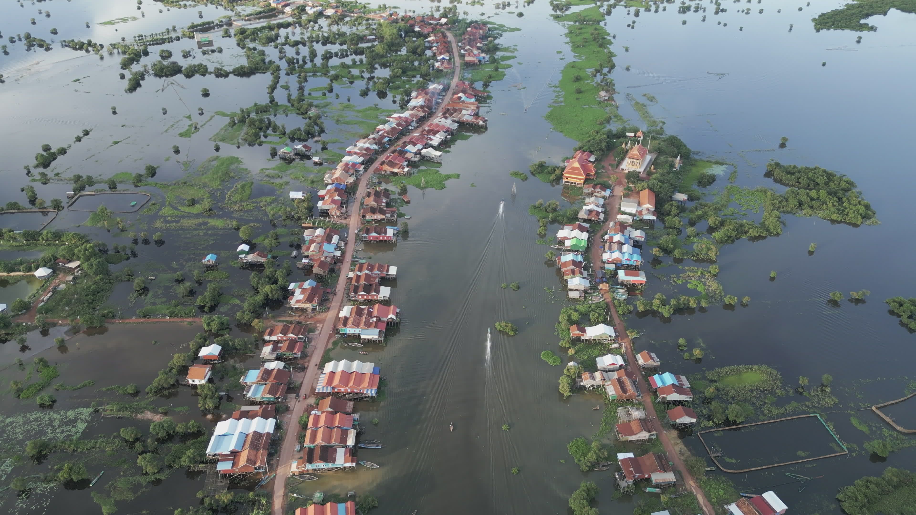 Aerial View of Flooded Village with Houses Free Stock Video Footage ...