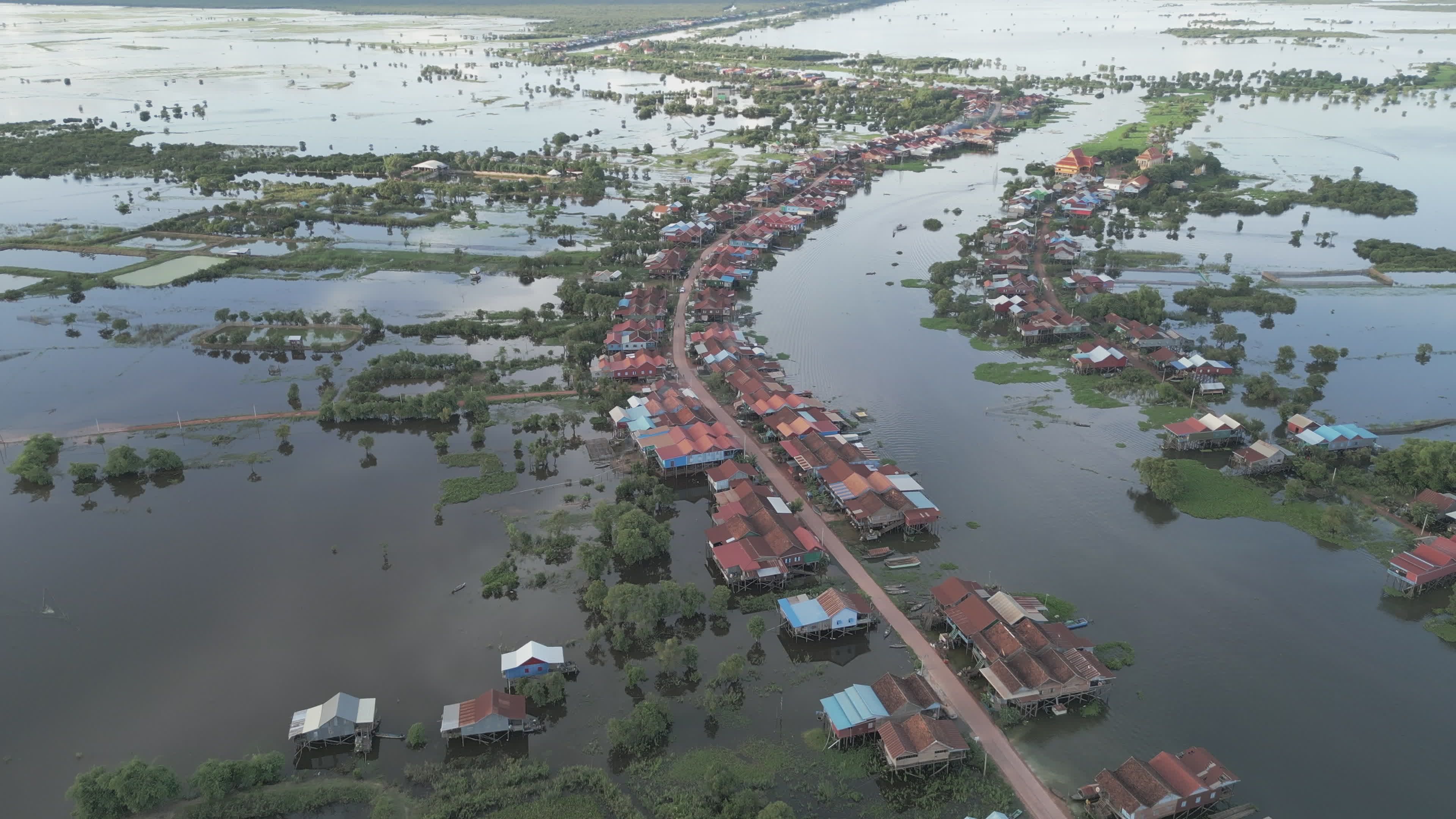 Aerial View of Flooded Rural Village Free Stock Video Footage, Royalty ...