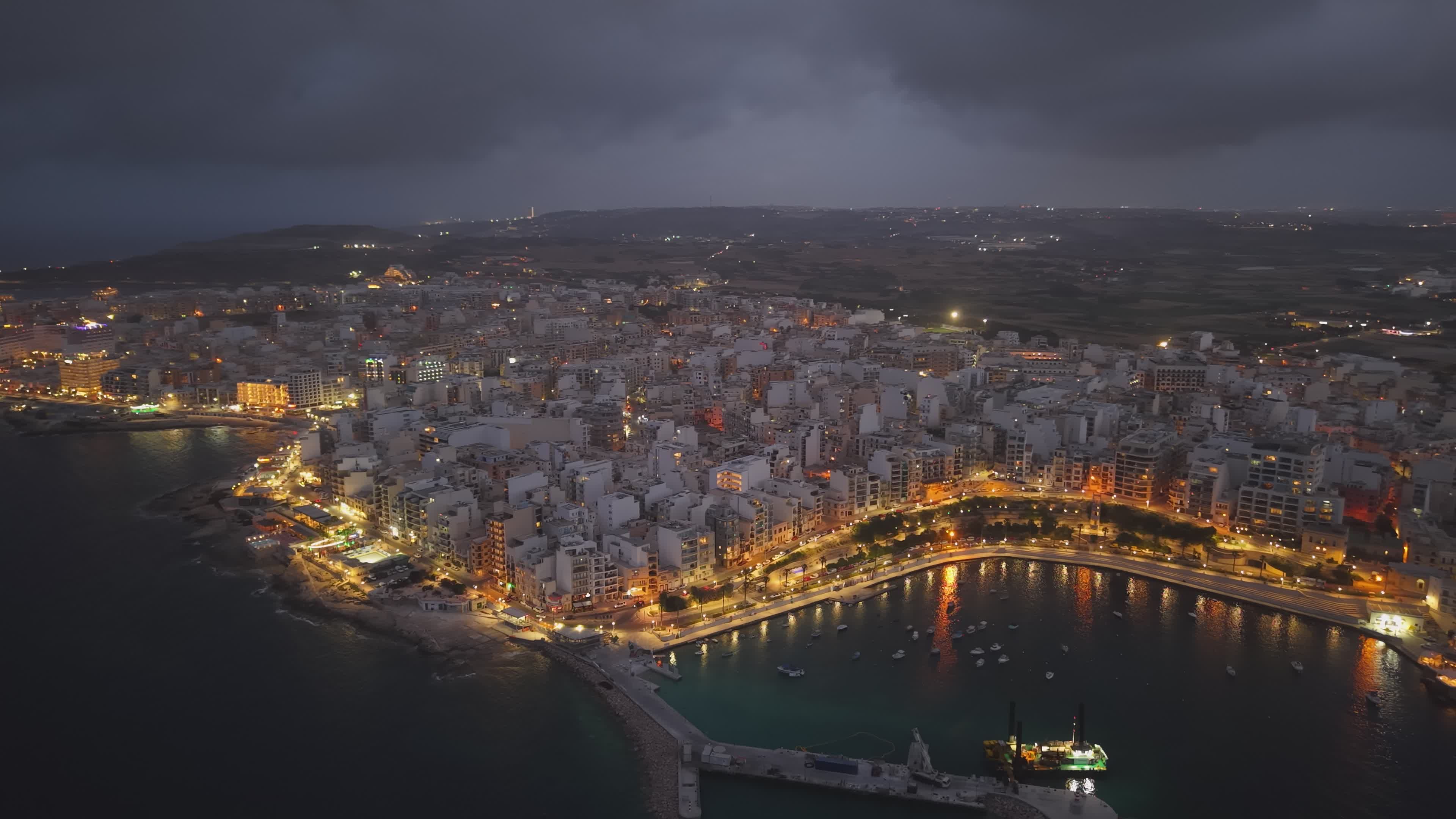 Aerial View of Coastal City at Night Free Stock Video Footage, Royalty ...