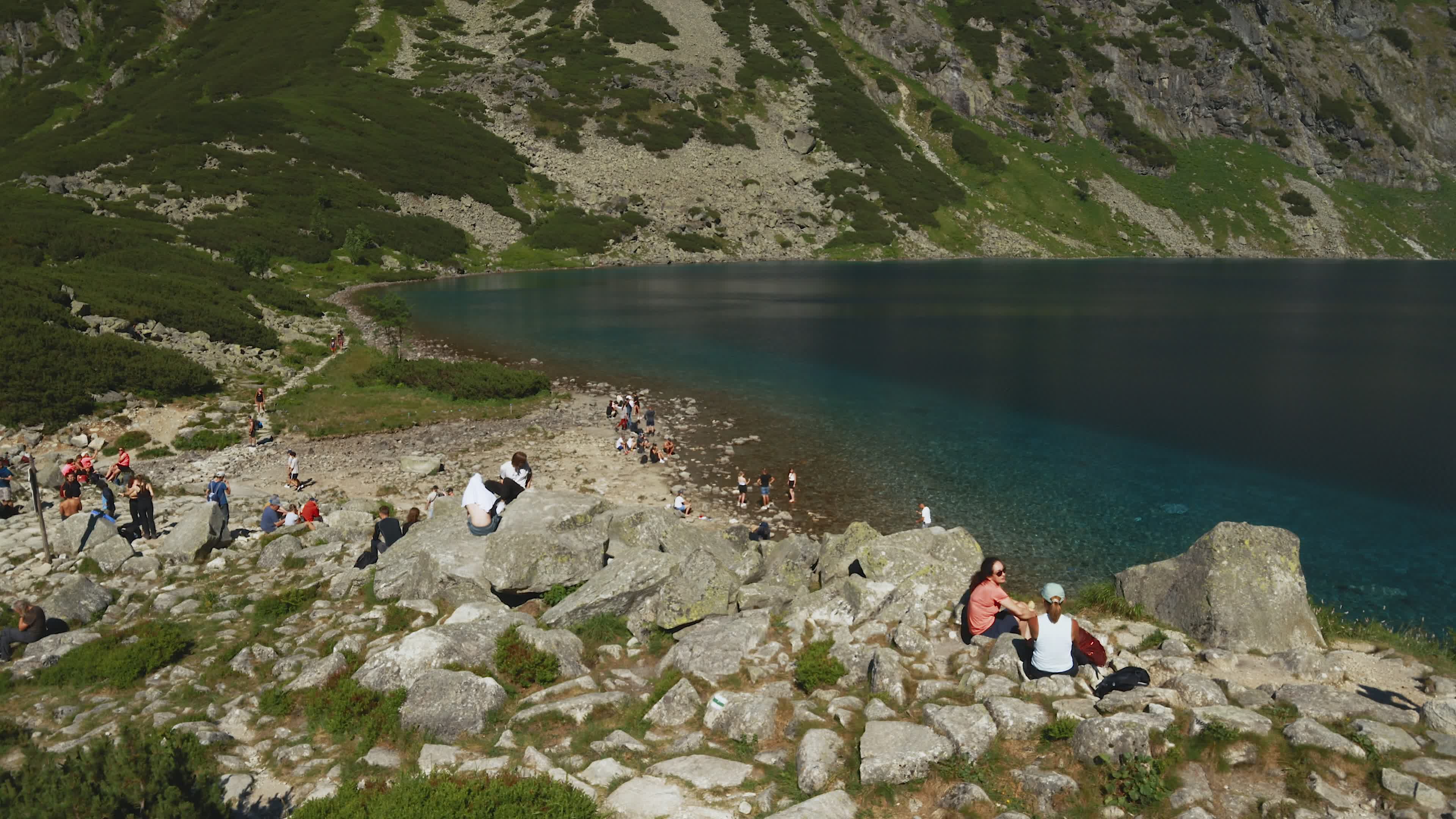 Scenic Mountain Lake with Relaxing Hikers Free Stock Video Footage ...