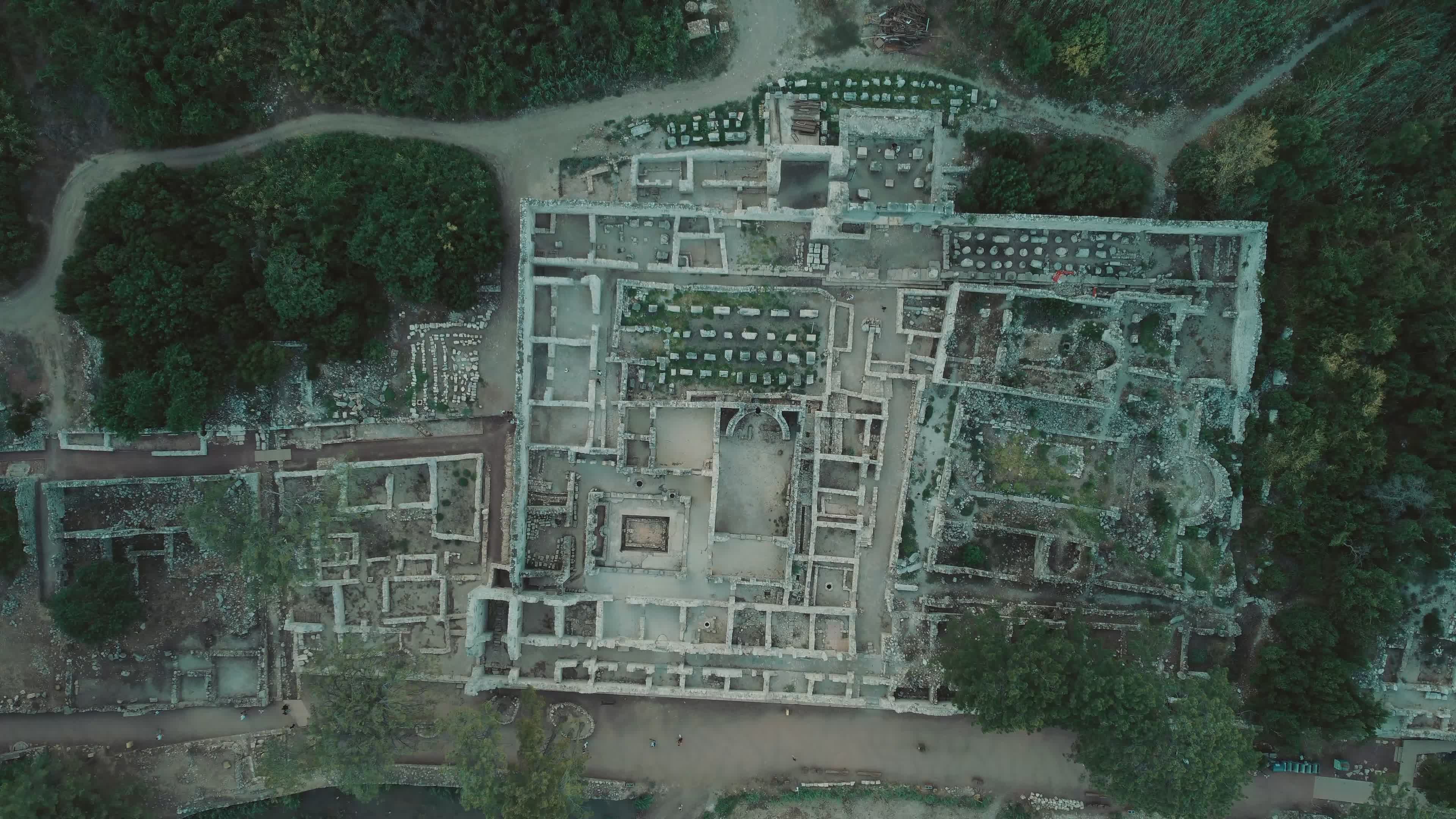 Aerial View of Ancient Ruins Amidst Lush Greenery Free Stock Video ...
