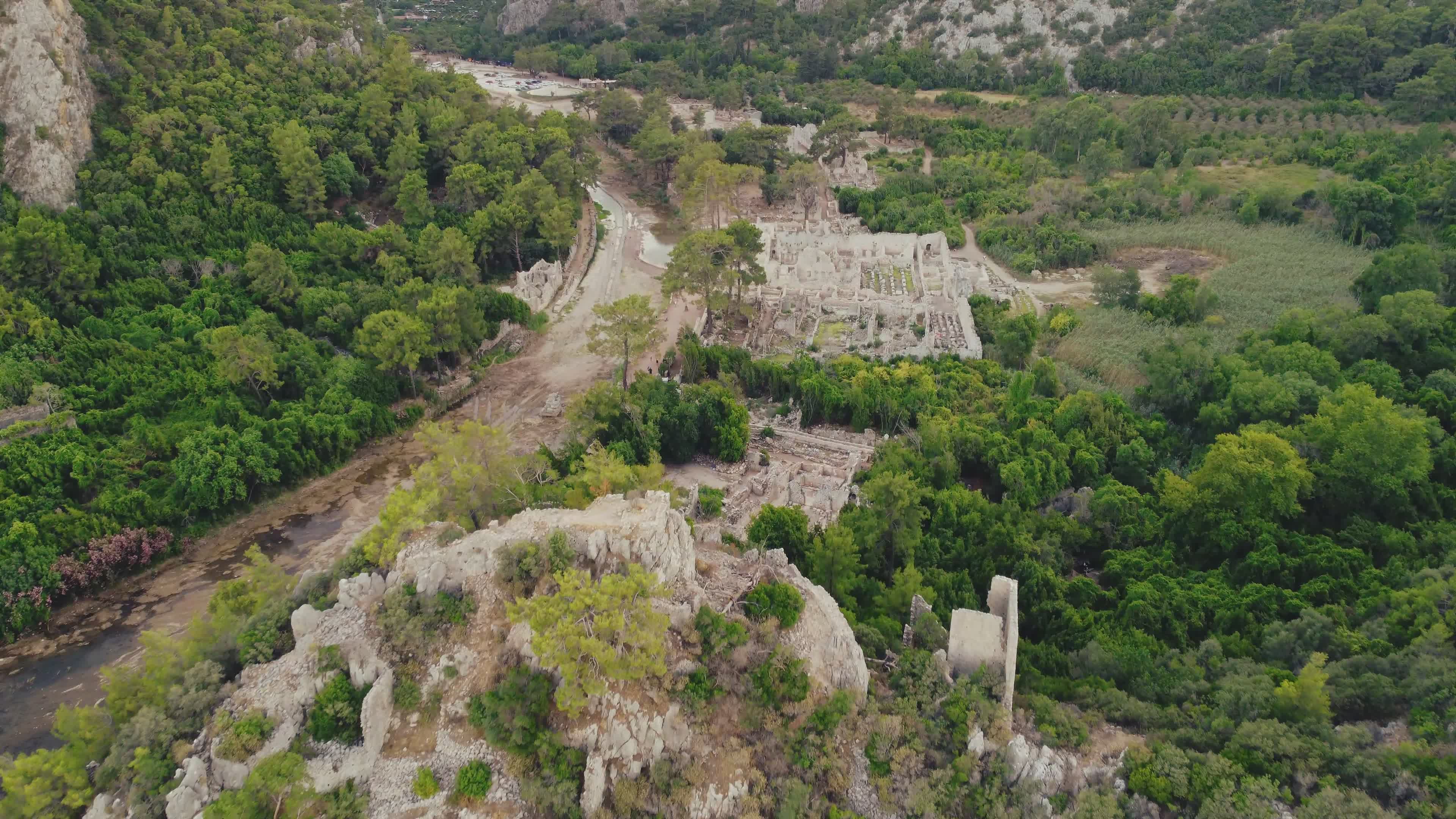 Aerial View of Ancient Ruins in Lush Forest Free Stock Video Footage ...