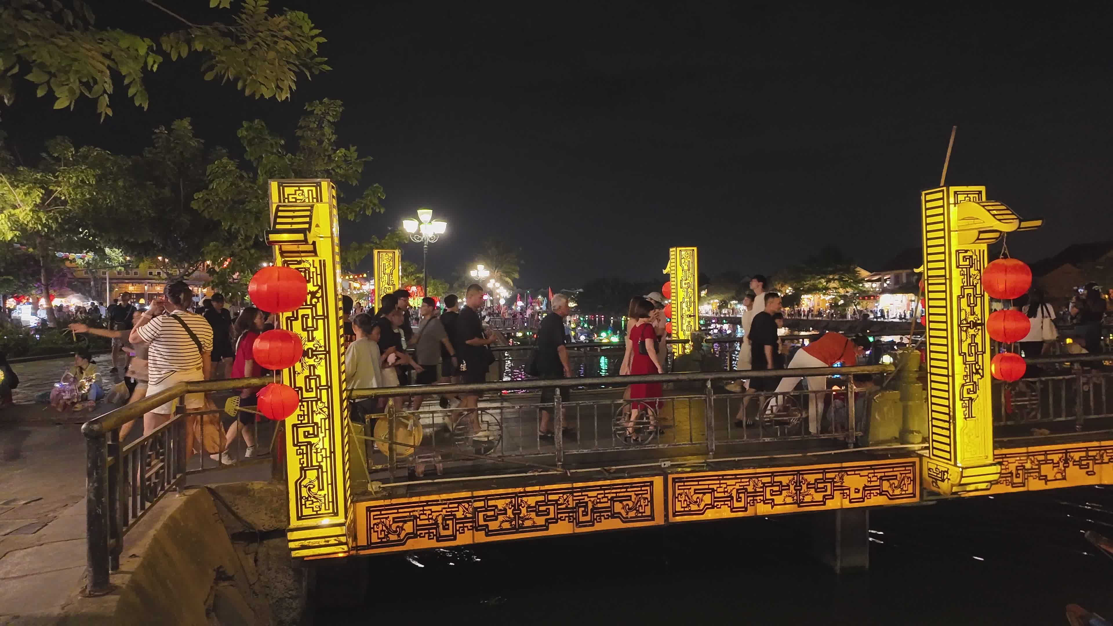 Illuminated Night Scene at Riverside Festival Free Stock Video Footage ...