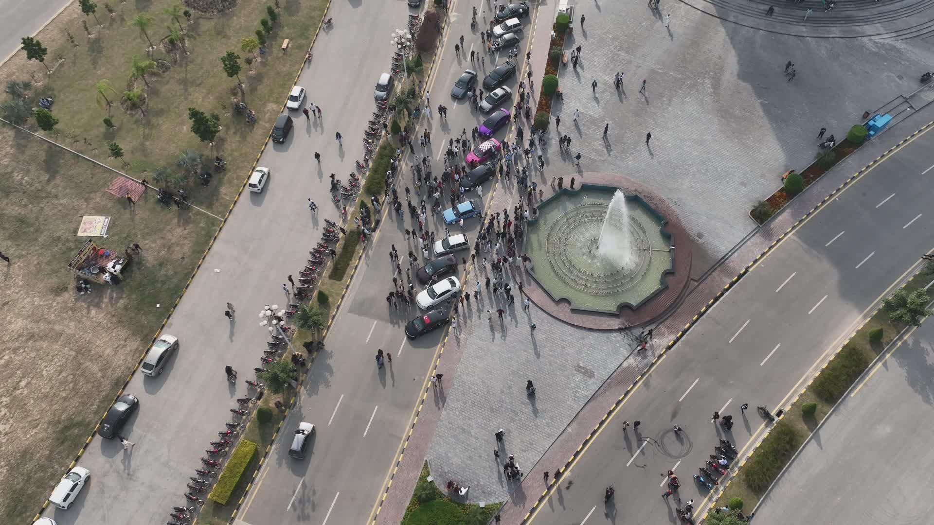 Aerial View of Busy Roundabout and Fountain Free Stock Video Footage ...