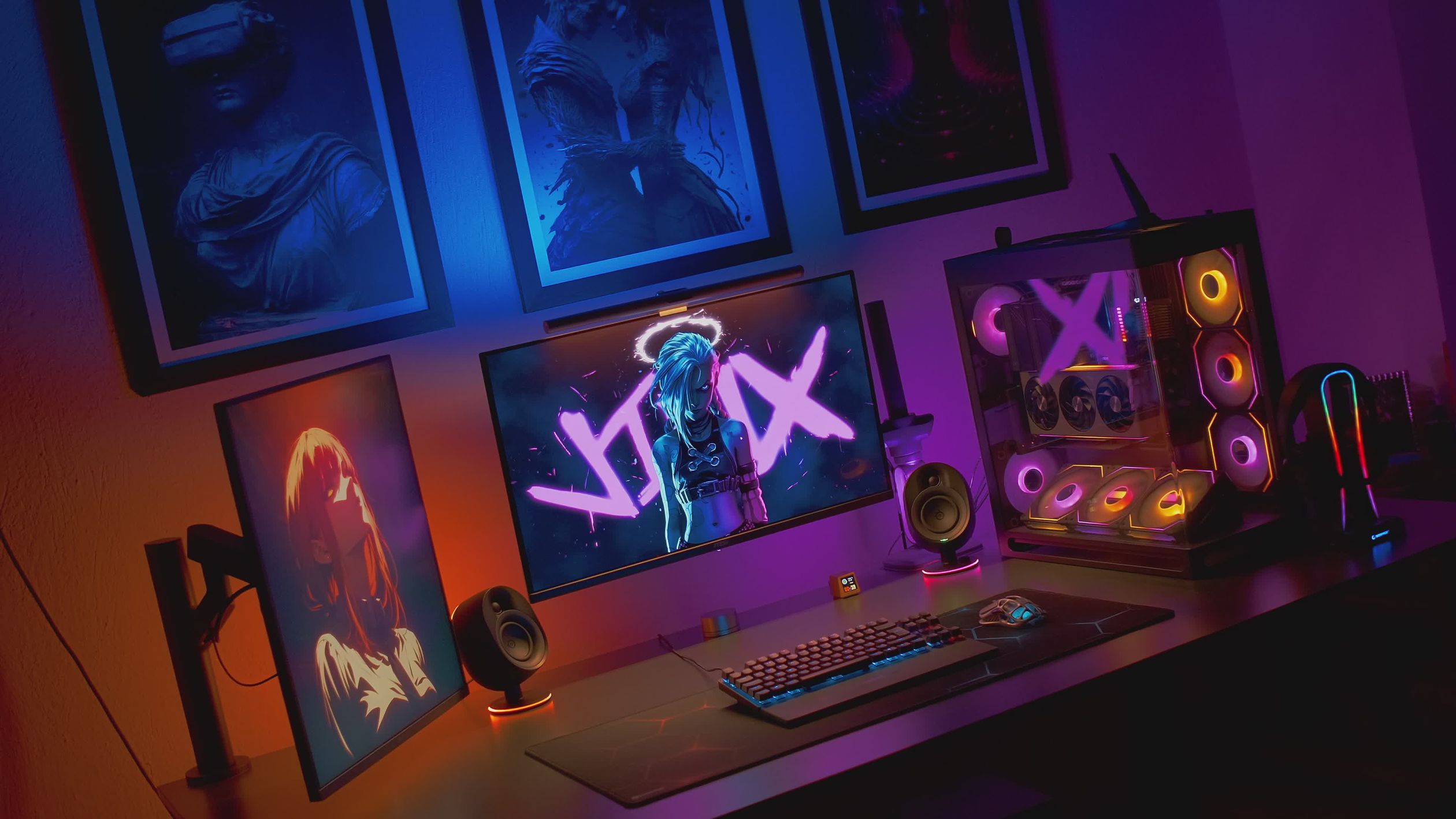 Set Up Neon Neon Gaming Setup with Futuristic Decor Free Stock Video Footage ...