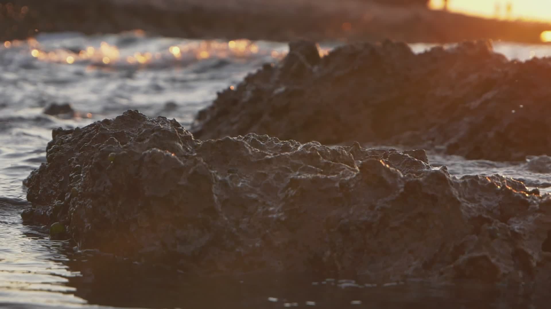 Golden Hour Waves and Rocks at Ocean's Edge Free Stock Video Footage ...