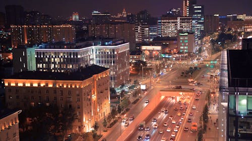 Traffic On The City's Main Road At Night