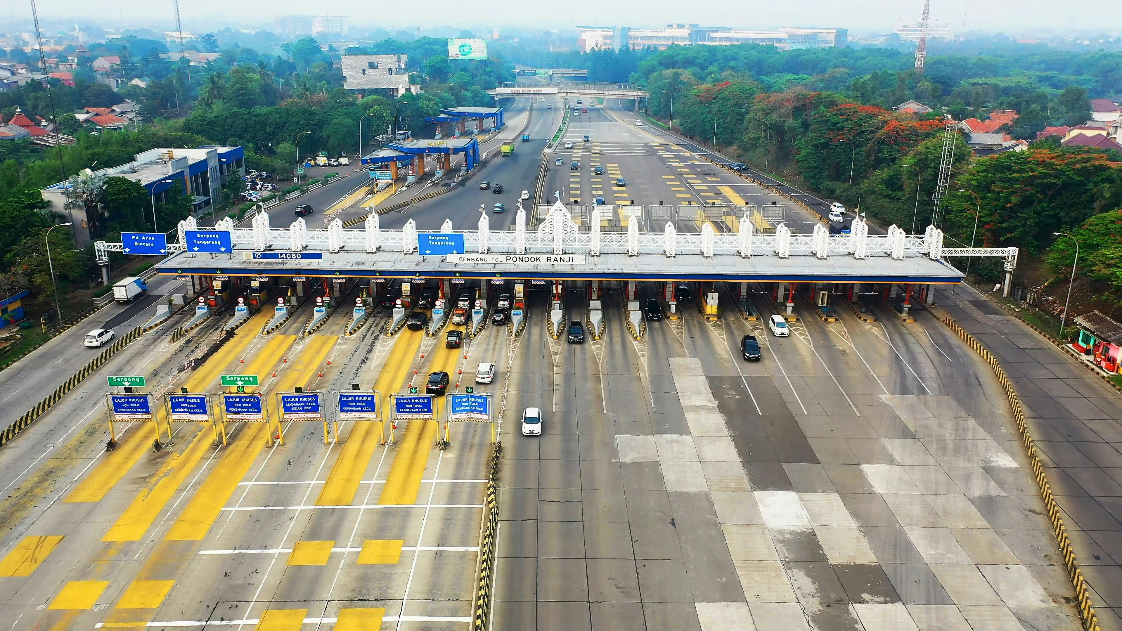 Aerial Footage Of A Toll Booth In The Highway Free Stock Video Footage   Free Video 3315083 