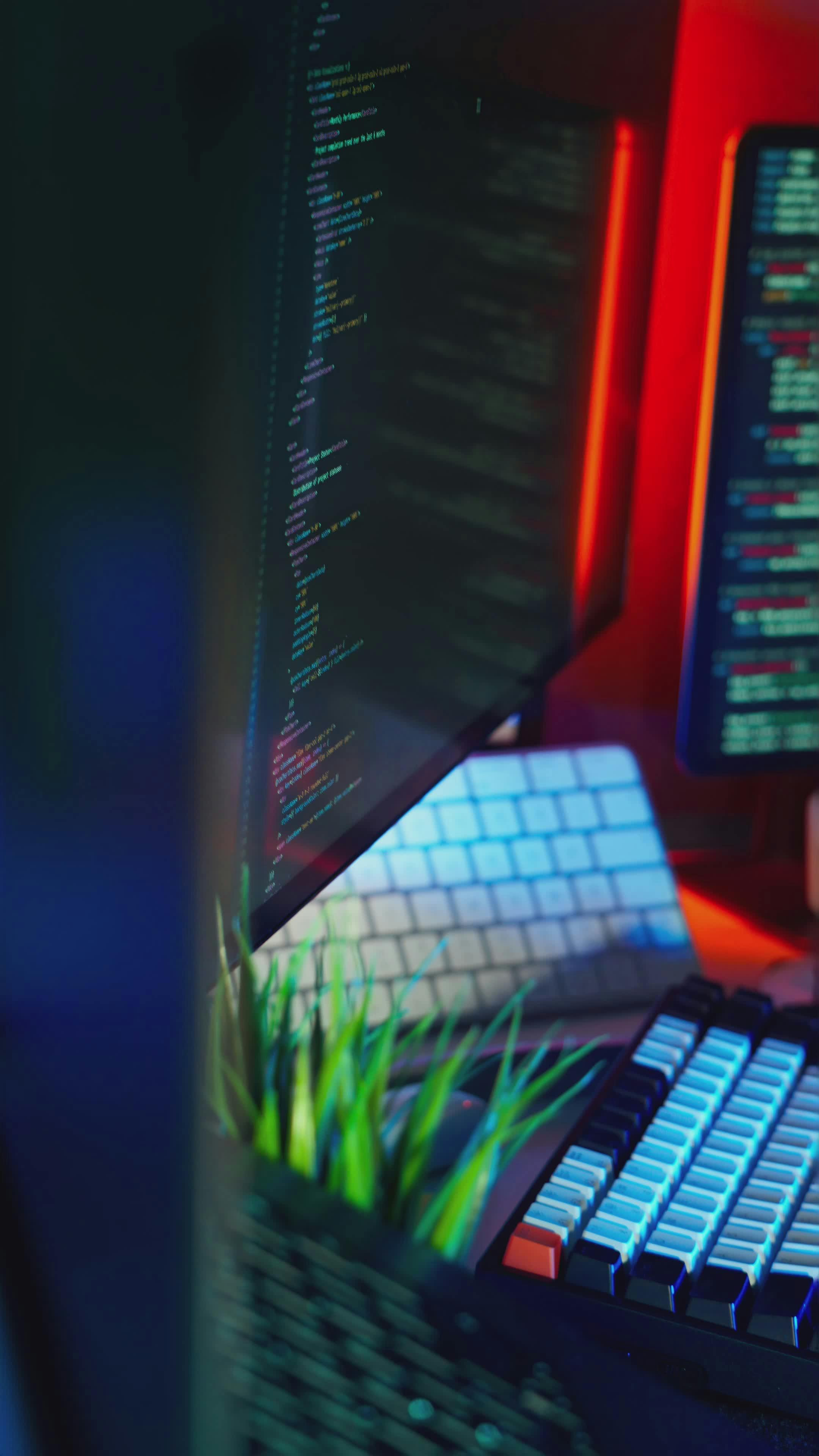 Modern Workspace with Neon Coding Setup Free Stock Video Footage ...