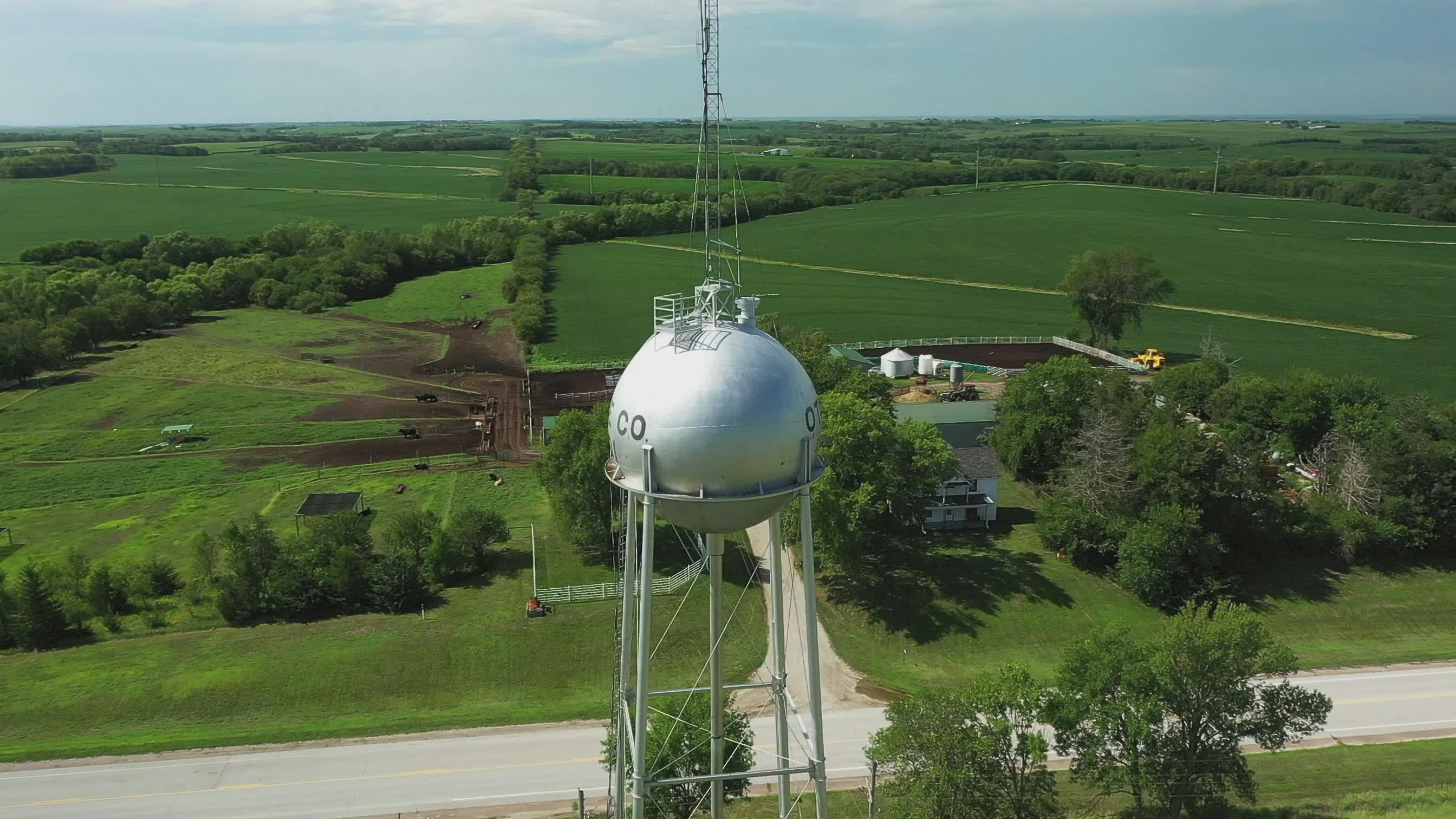 Aerial View of Otoe County Water Tower Free Stock Video Footage ...