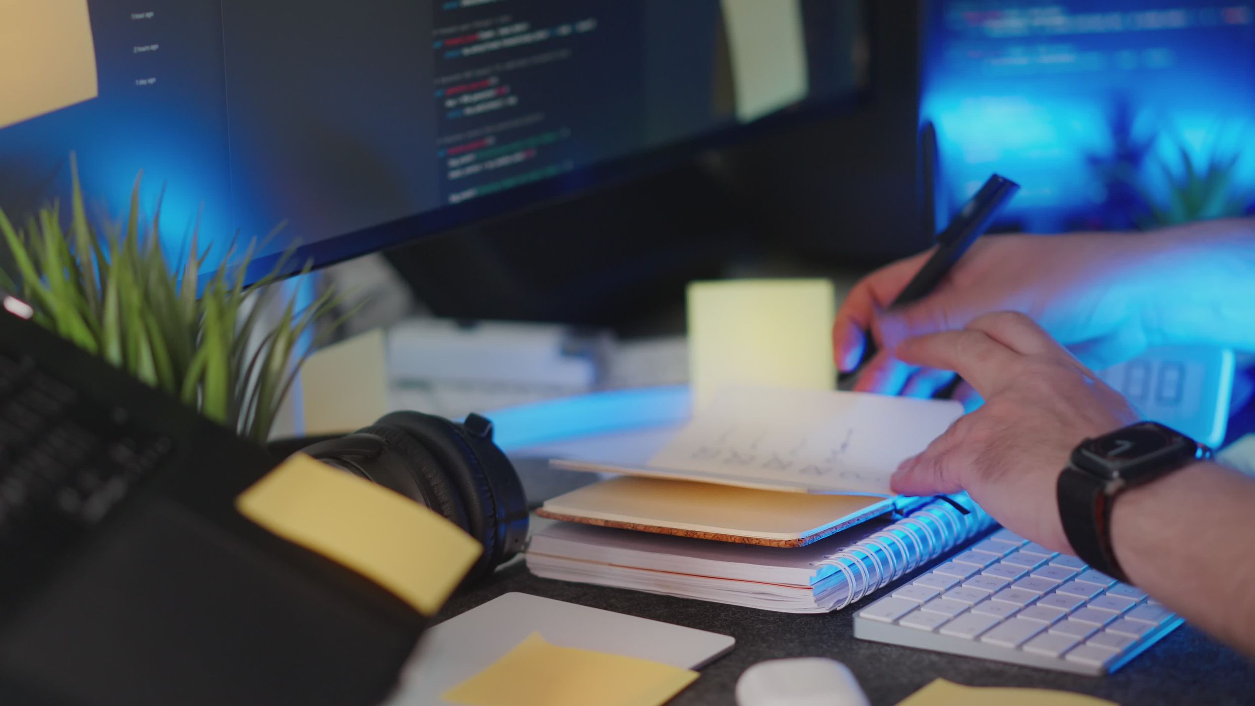 Computer Project For Software Creative Workspace with Developer Planning Project Free Stock Video ...