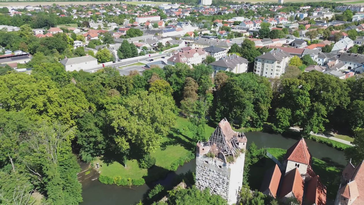 Aerial View of Historic Castle in Pottendorf, Austria Free Stock Video ...