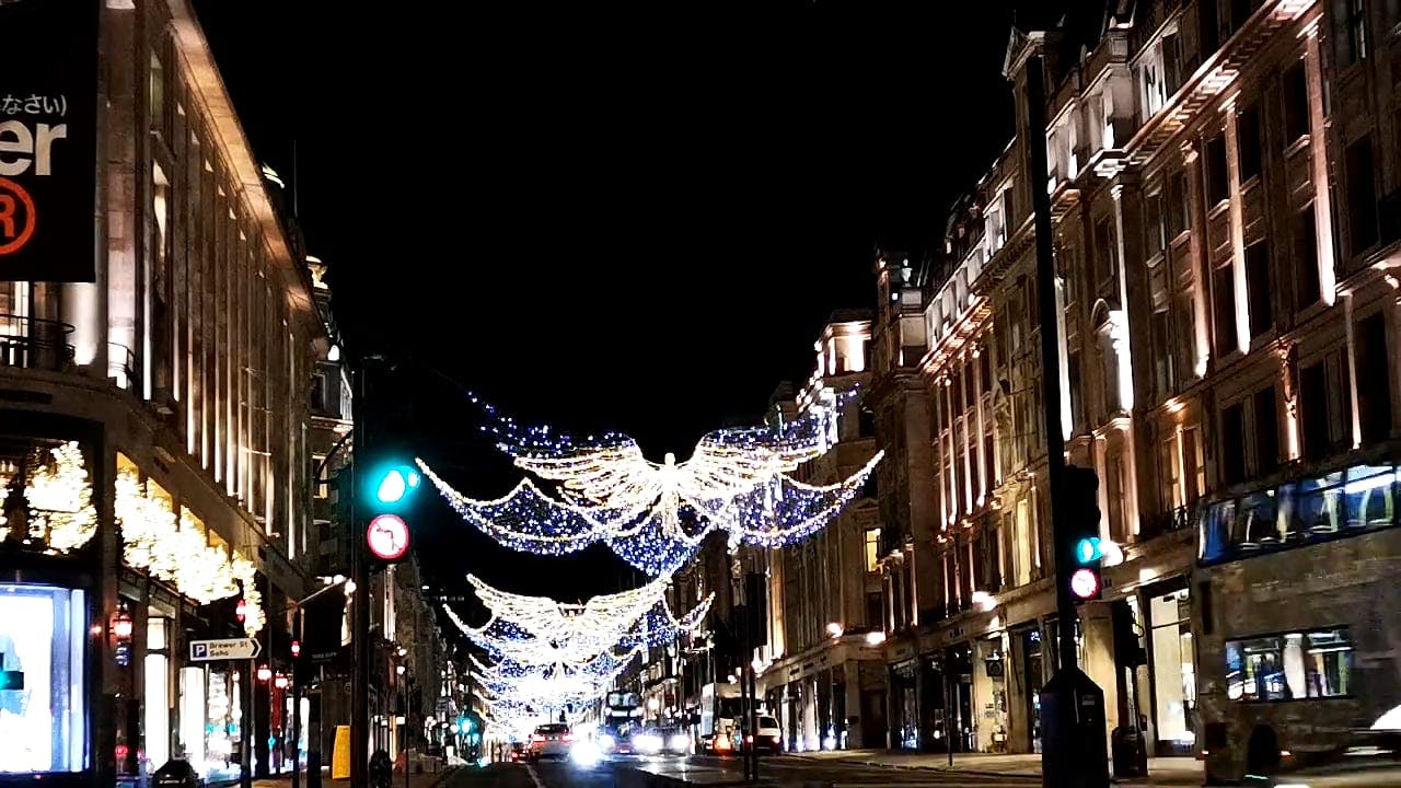 City Street With Christmas Lights · Free Stock Video