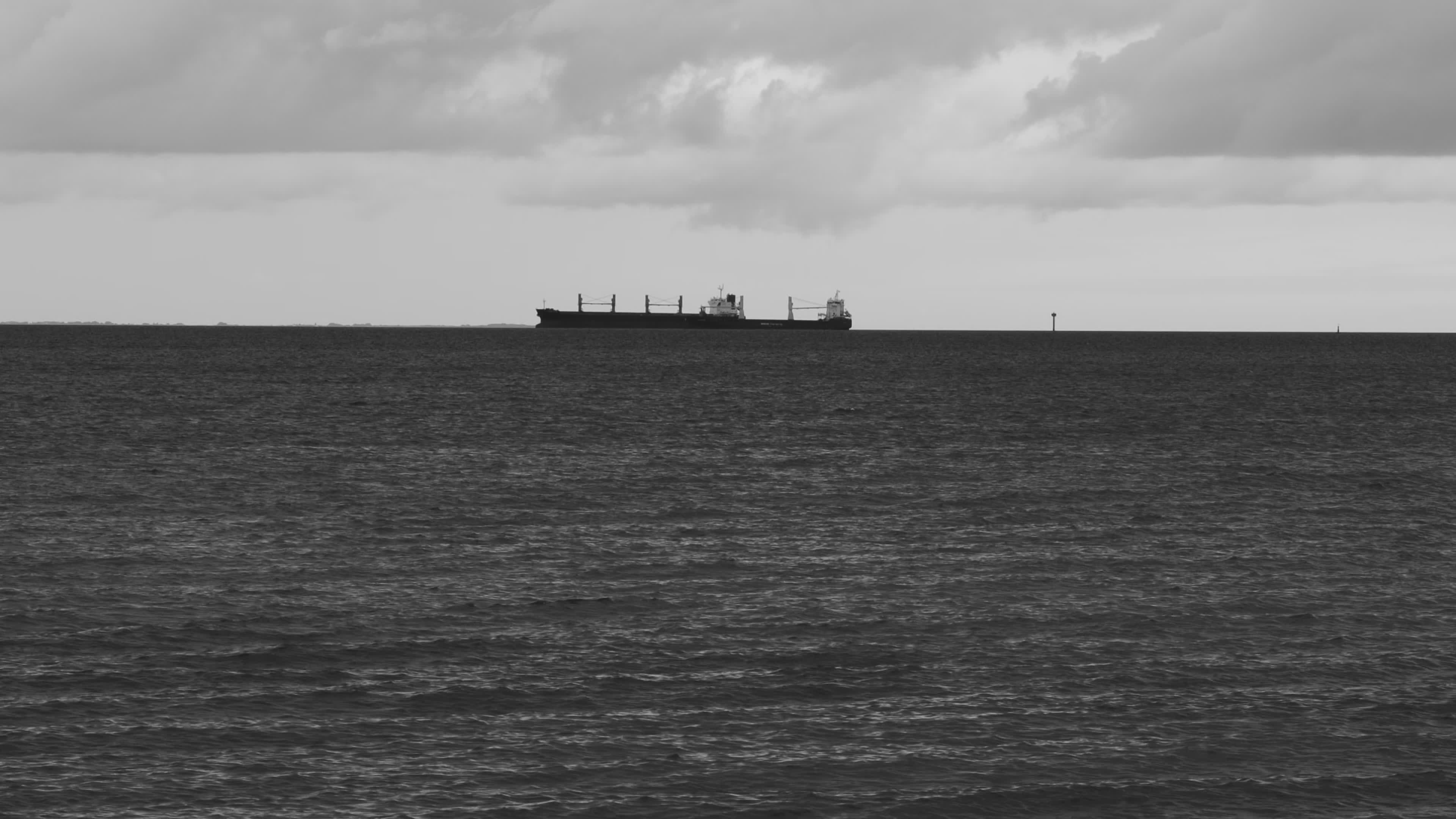 Monochrome Ocean Scene with Ship on Horizon Free Stock Video Footage ...