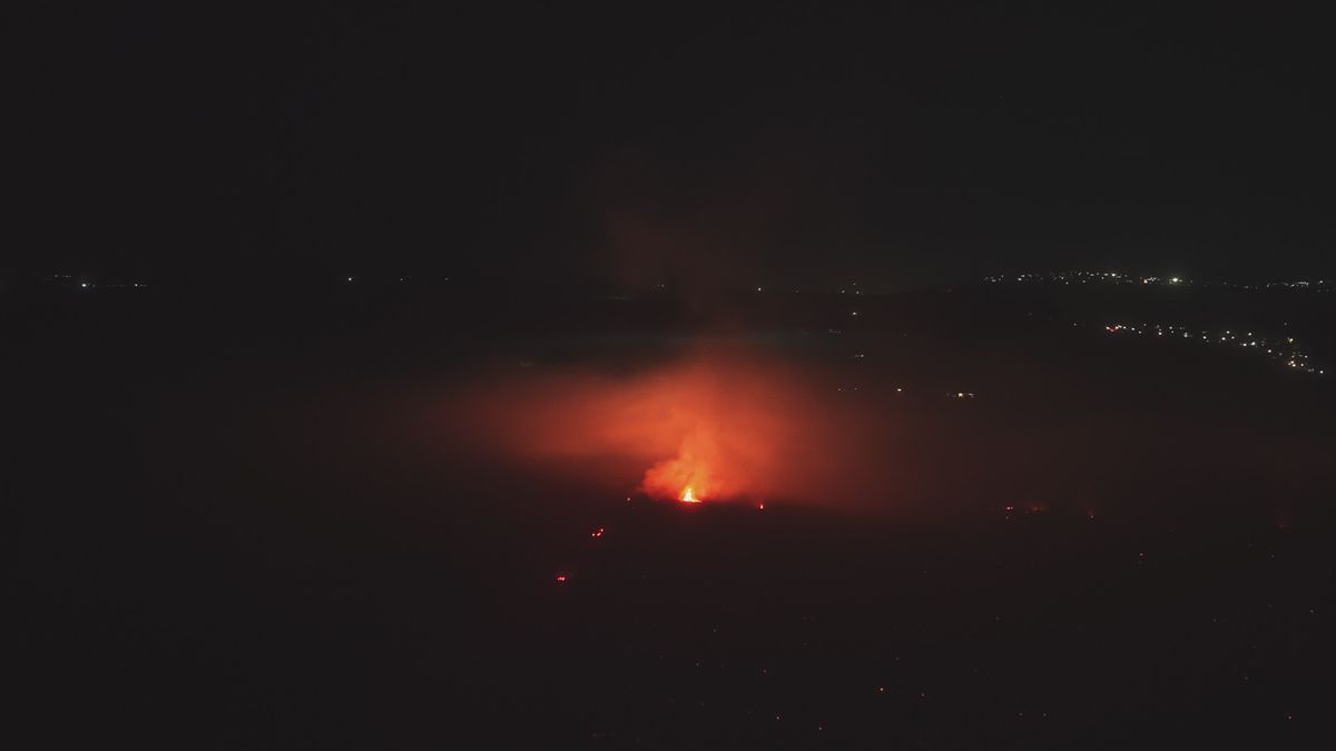 Dramatic Aerial View of Volcano Eruption at Night Free Stock Video ...