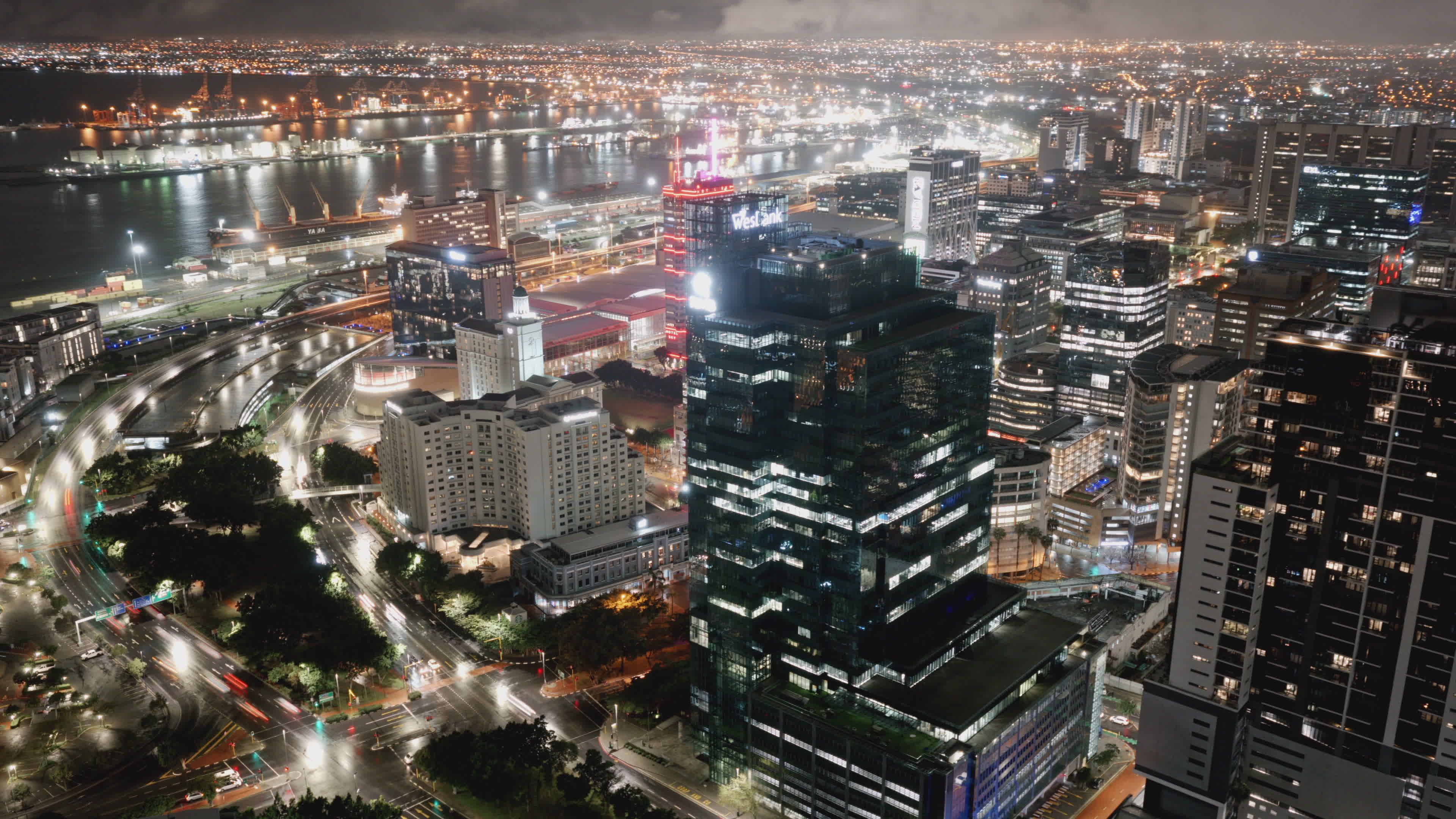Stunning Aerial View of Cape Town at Night Free Stock Video Footage ...