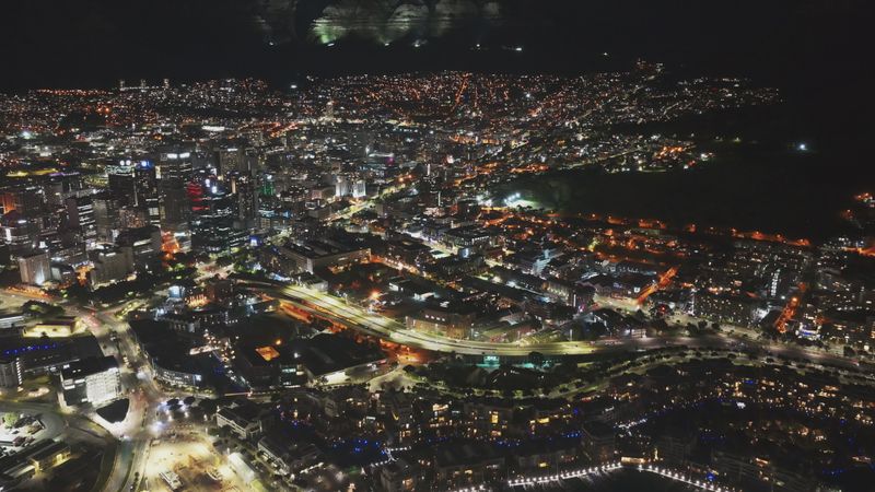 Aerial Night View of Cape Town Cityscape Free Stock Video Footage ...
