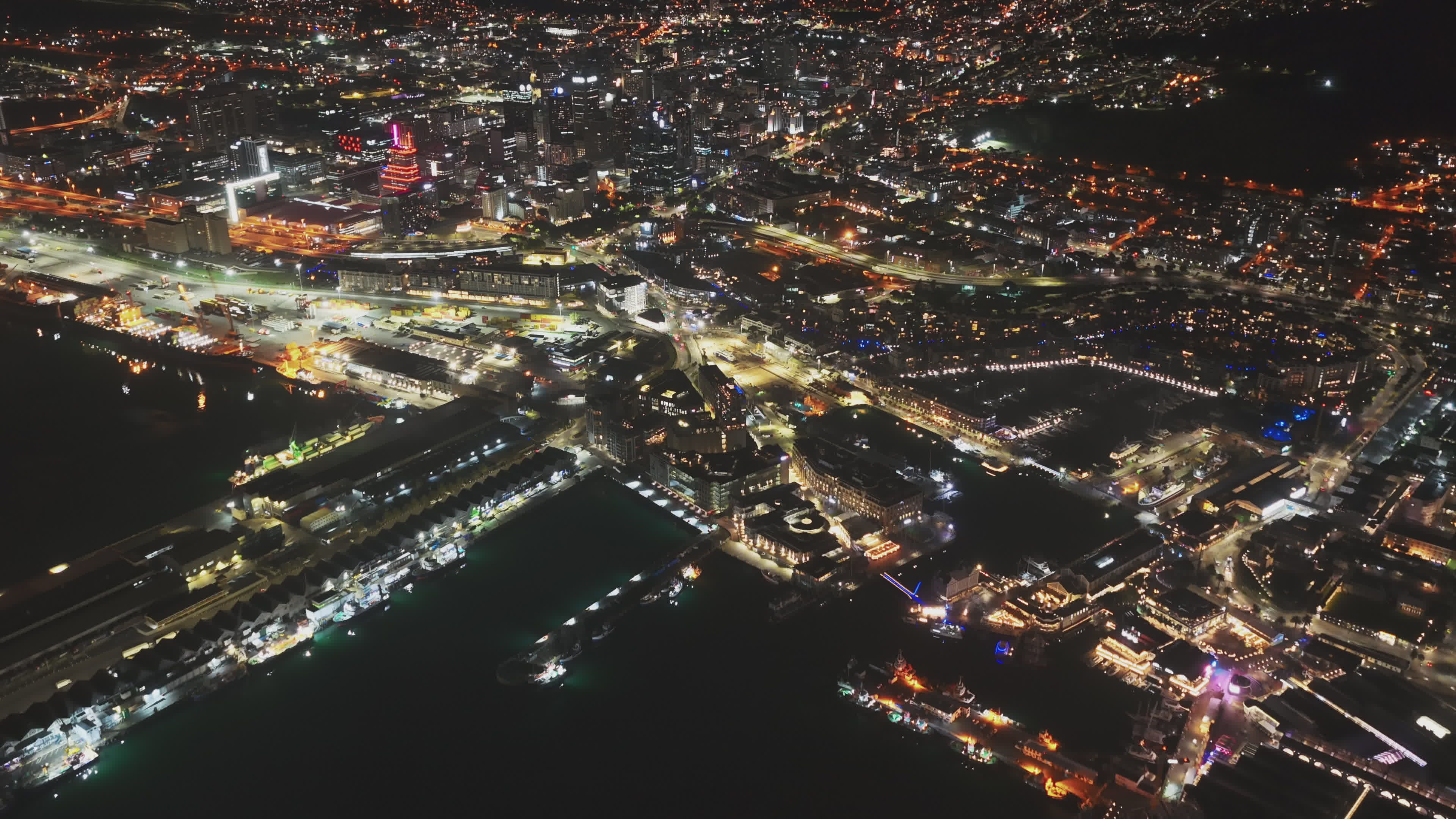 Aerial Night View of Cape Town City Lights Free Stock Video Footage ...