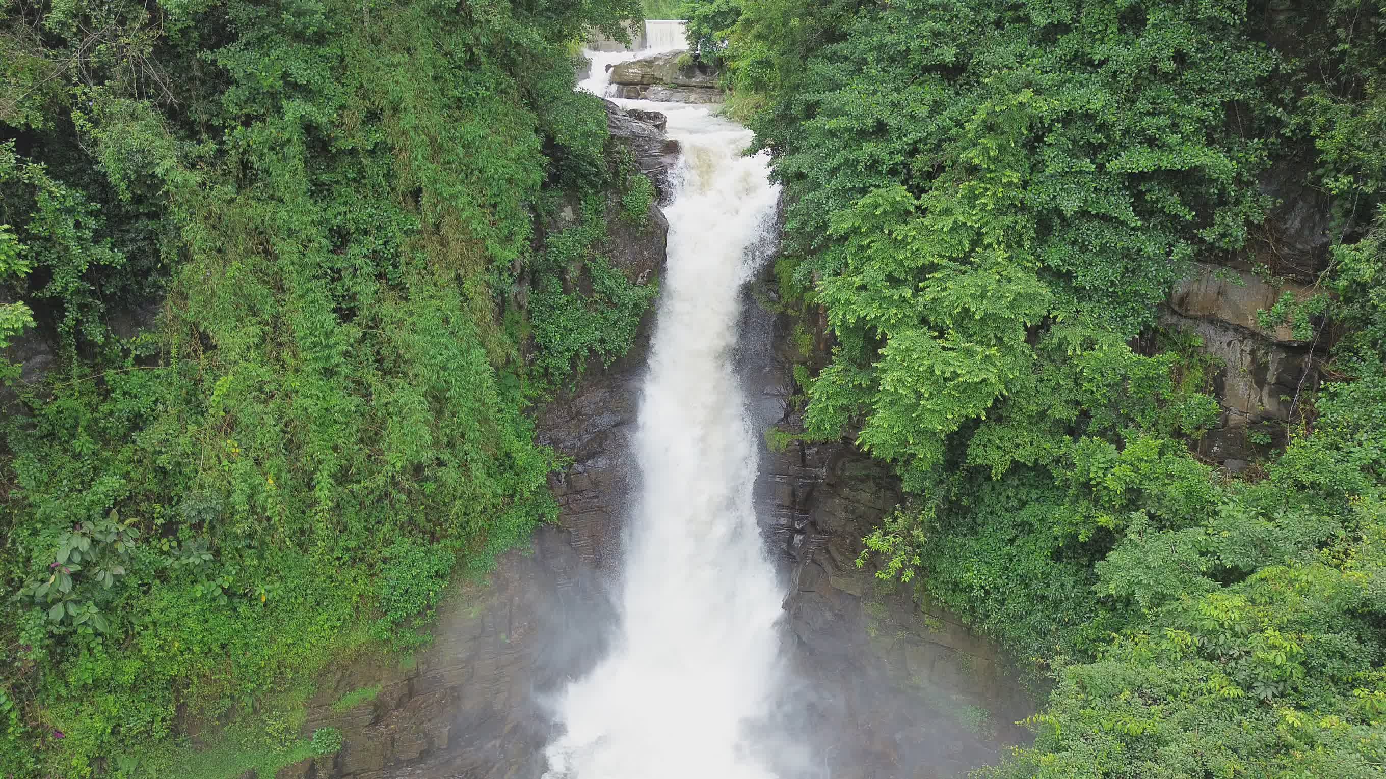 Drone View of a Waterfall and Green Forest Trees Free Stock Video ...