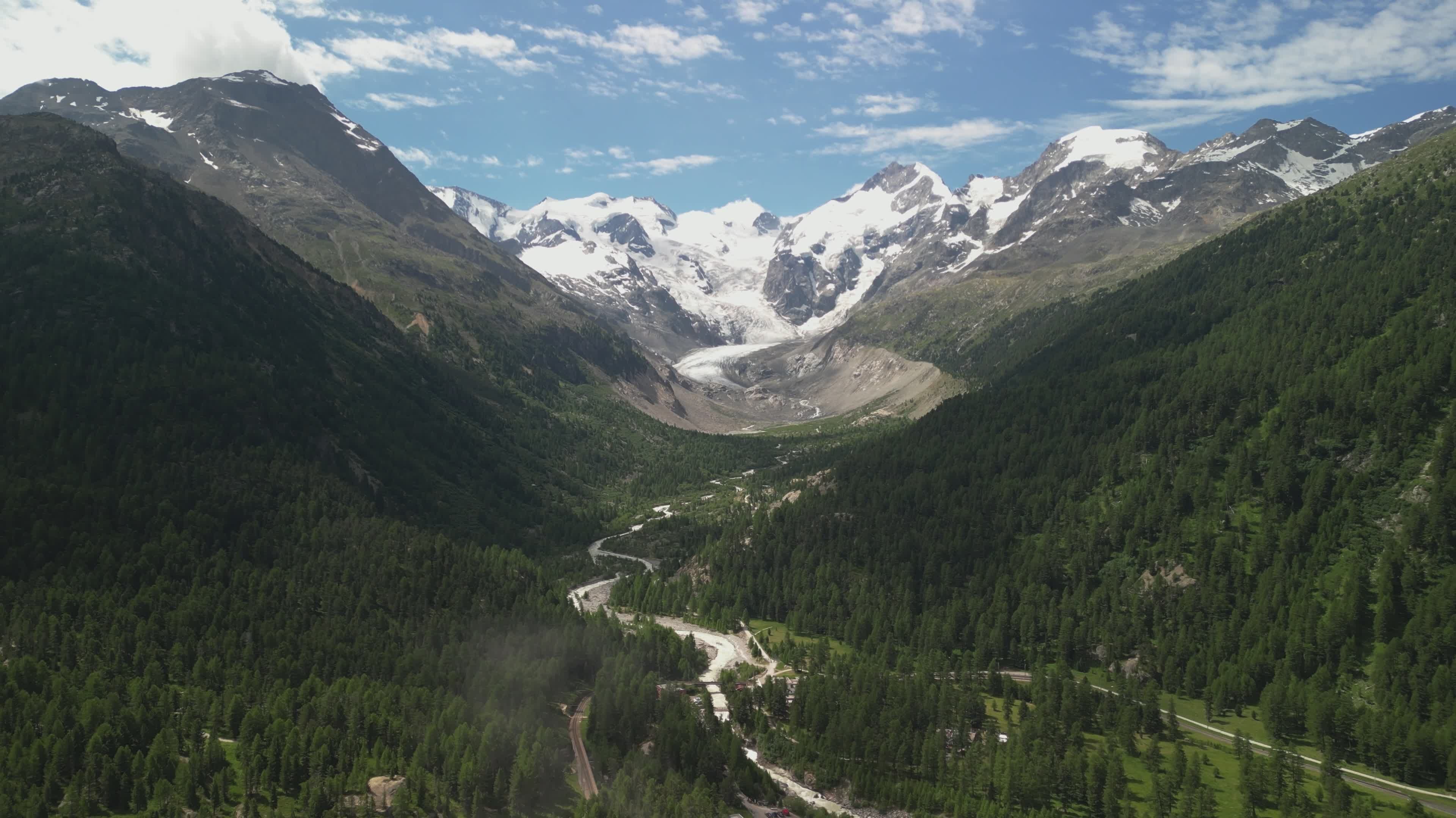 Aerial View of Swiss Alpine Valley in Summer Free Stock Video Footage ...