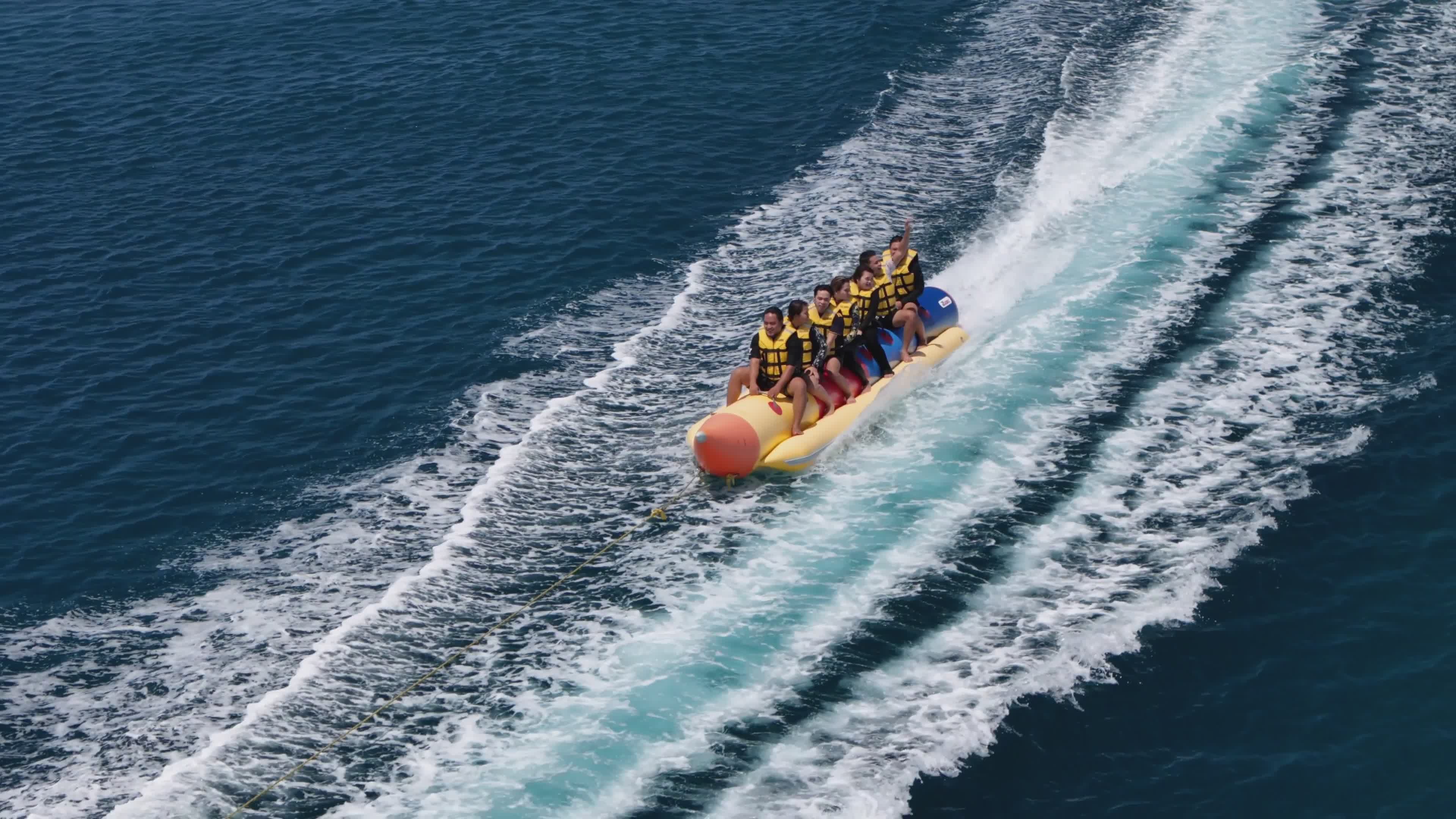 Aerial View of Exciting Banana Boat Ride Free Stock Video Footage ...