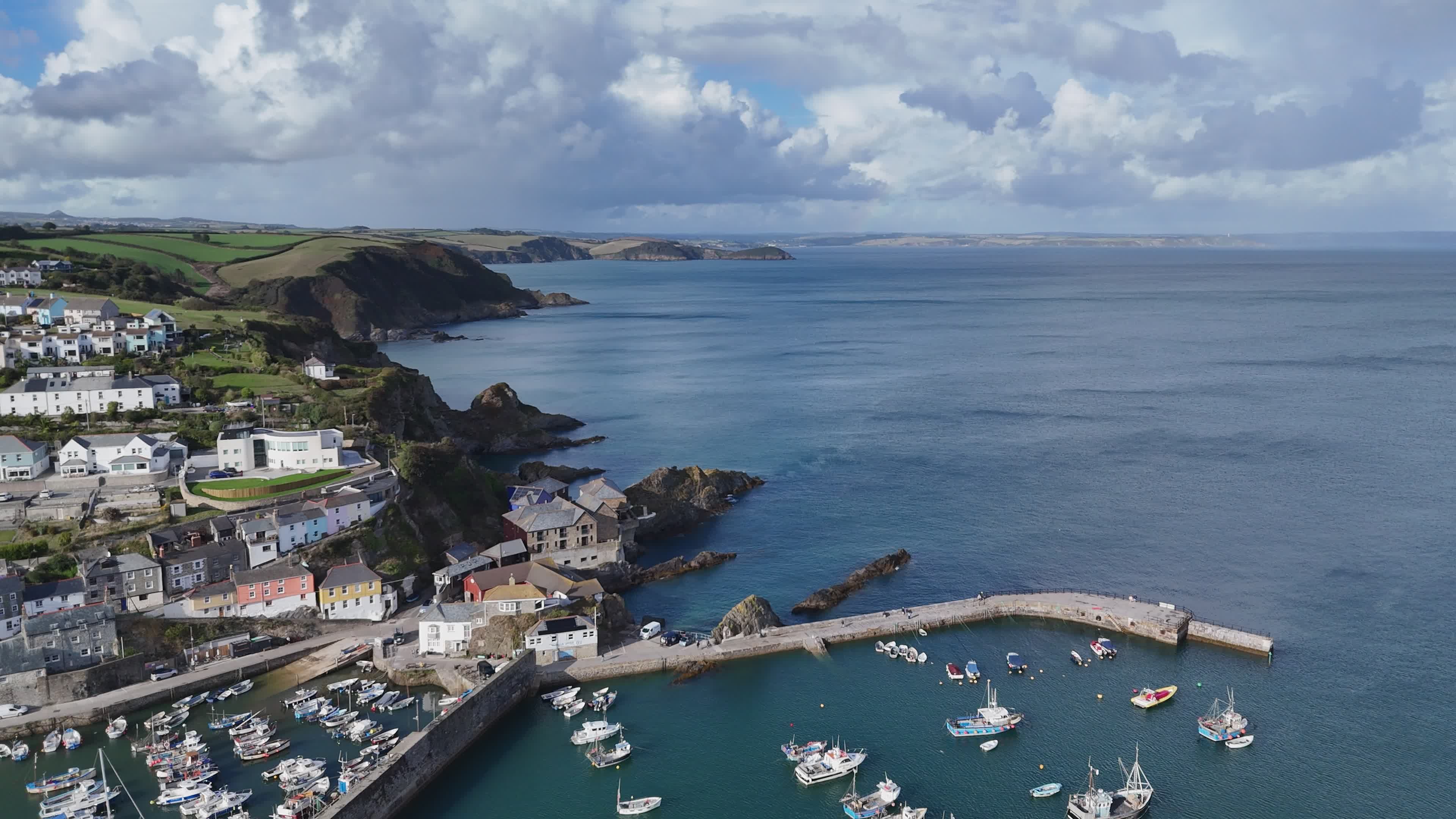 Aerial View of Scenic Coastal Town and Harbor Free Stock Video Footage ...