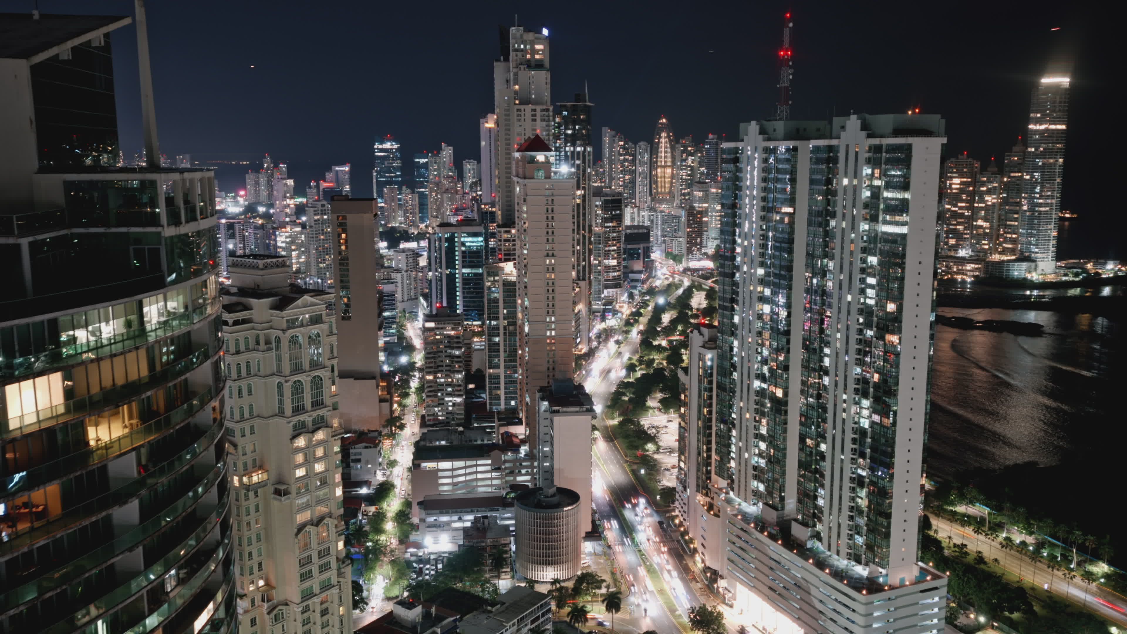 panama city night skyline aerial timelapse 33811924
