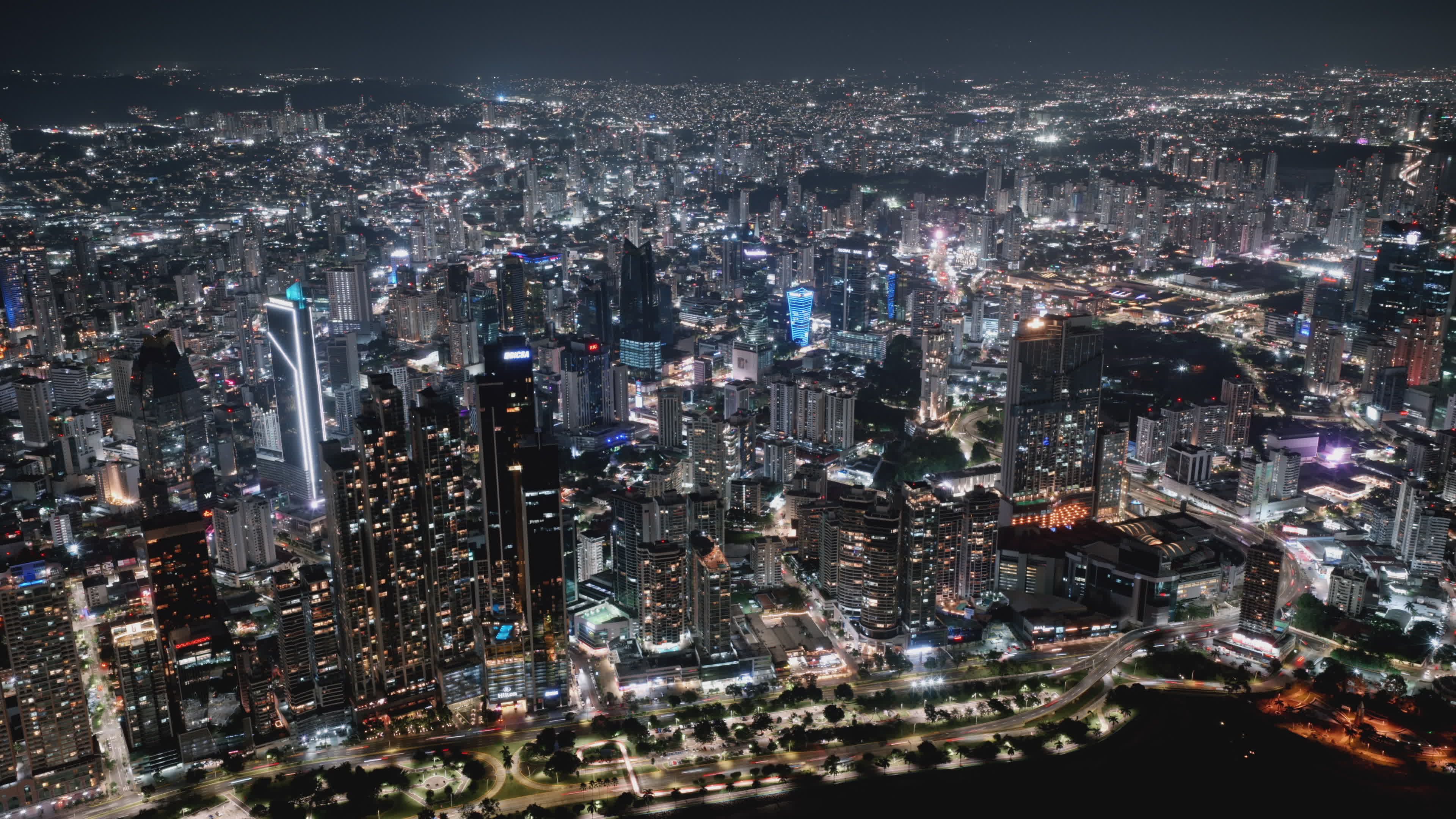 stunning aerial night view of downtown cityscape 33811927