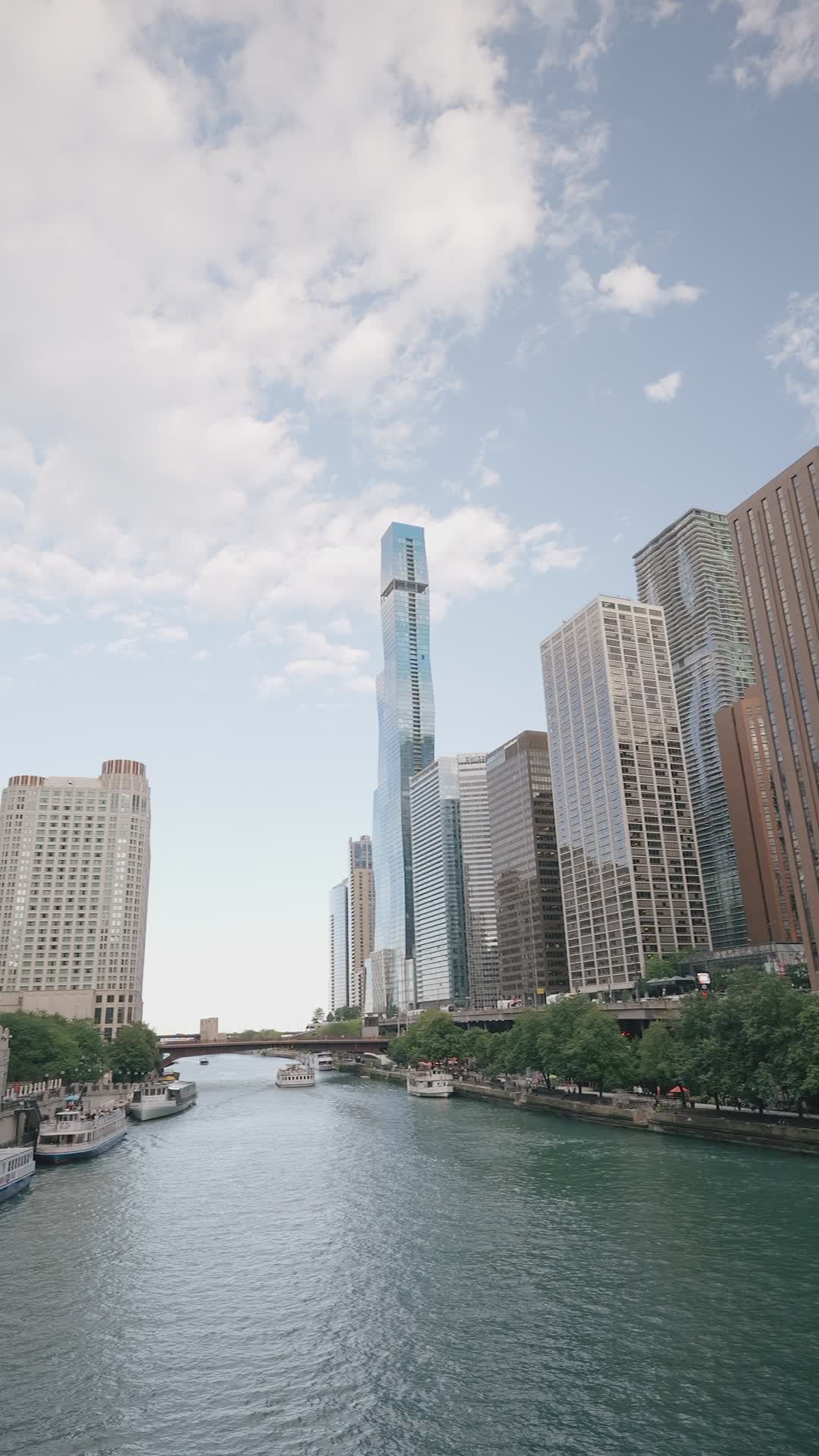 Skyscrapers Along Chicago River Skyline View Free Stock Video Footage ...