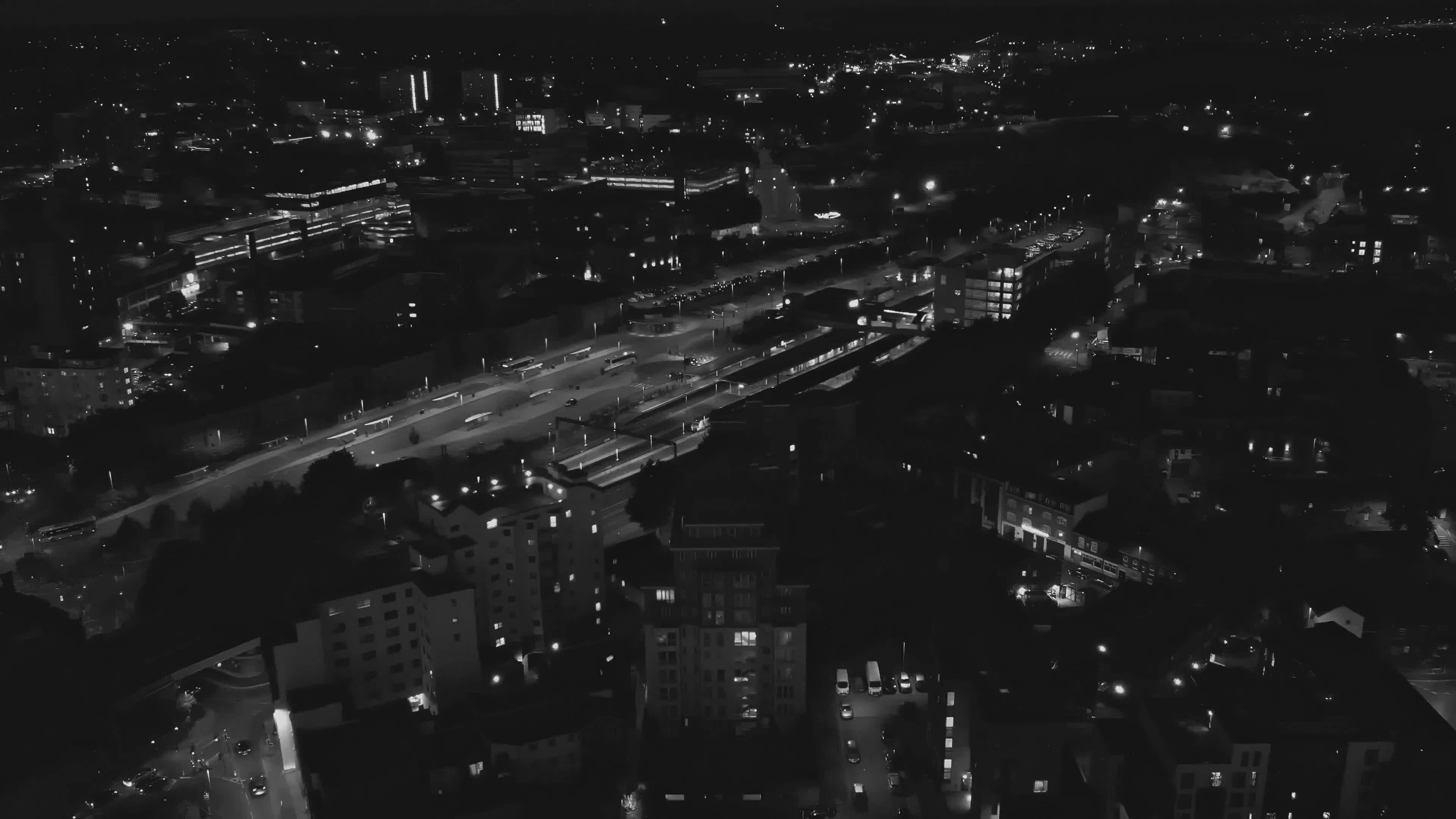 aerial night view of city with traffic lights 33846351