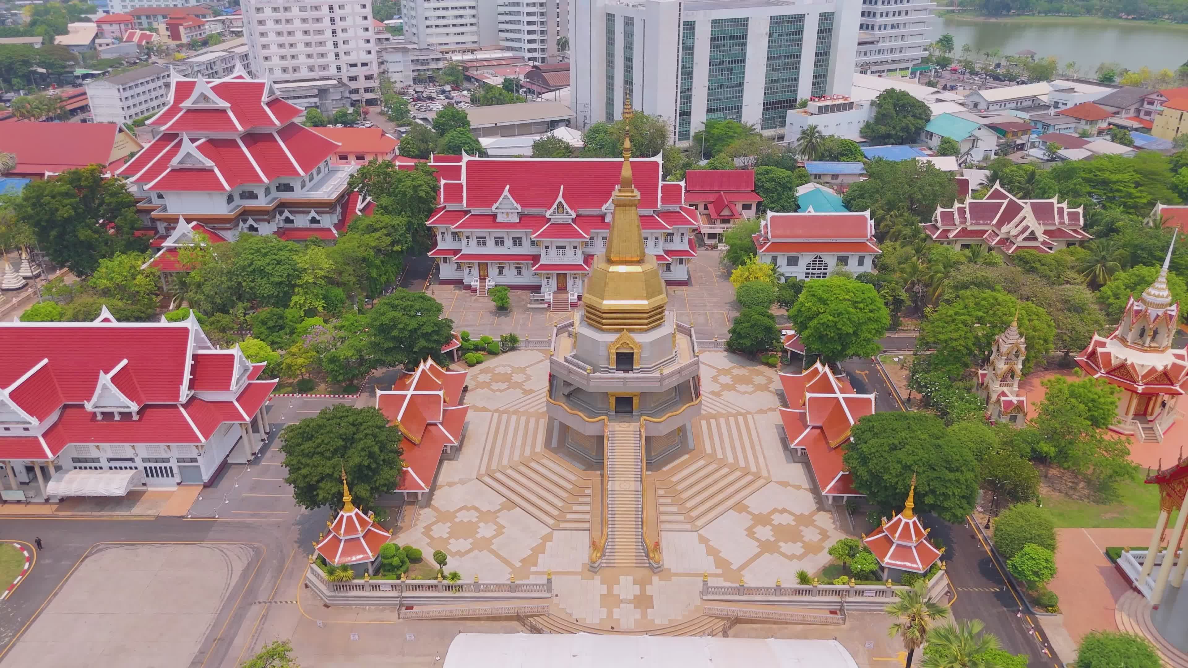 Aerial View of Buddhist Temples in Udon Thani Free Stock Video Footage ...