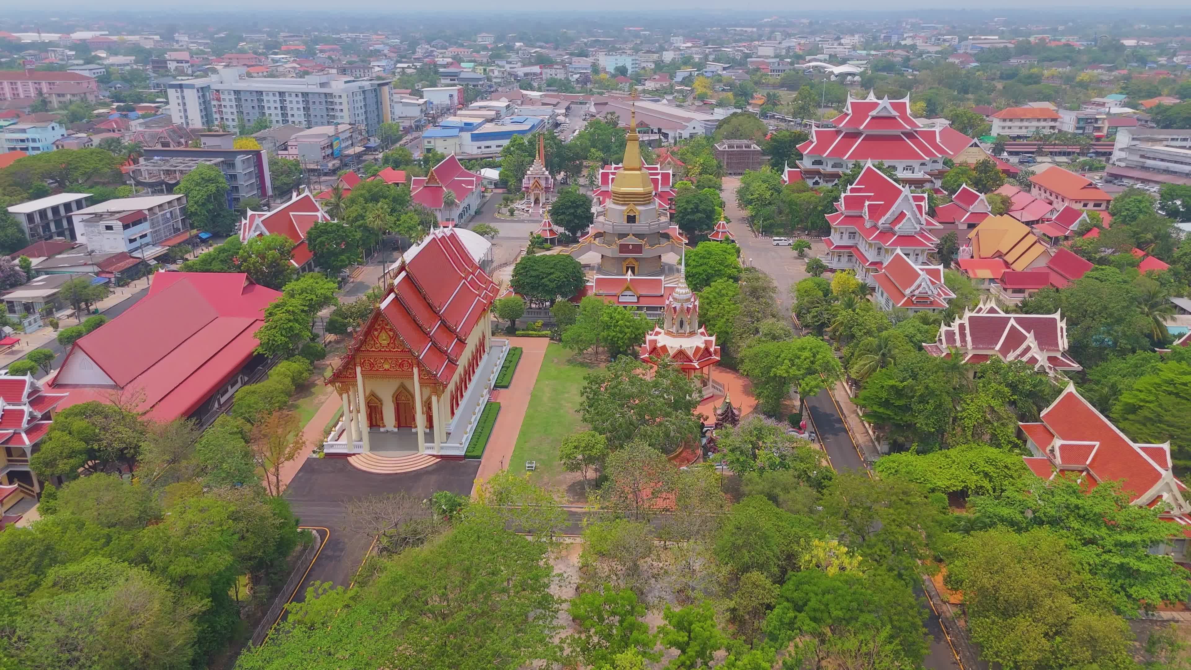 Aerial View of Buddhist Temples in Udon Thani Free Stock Video Footage ...