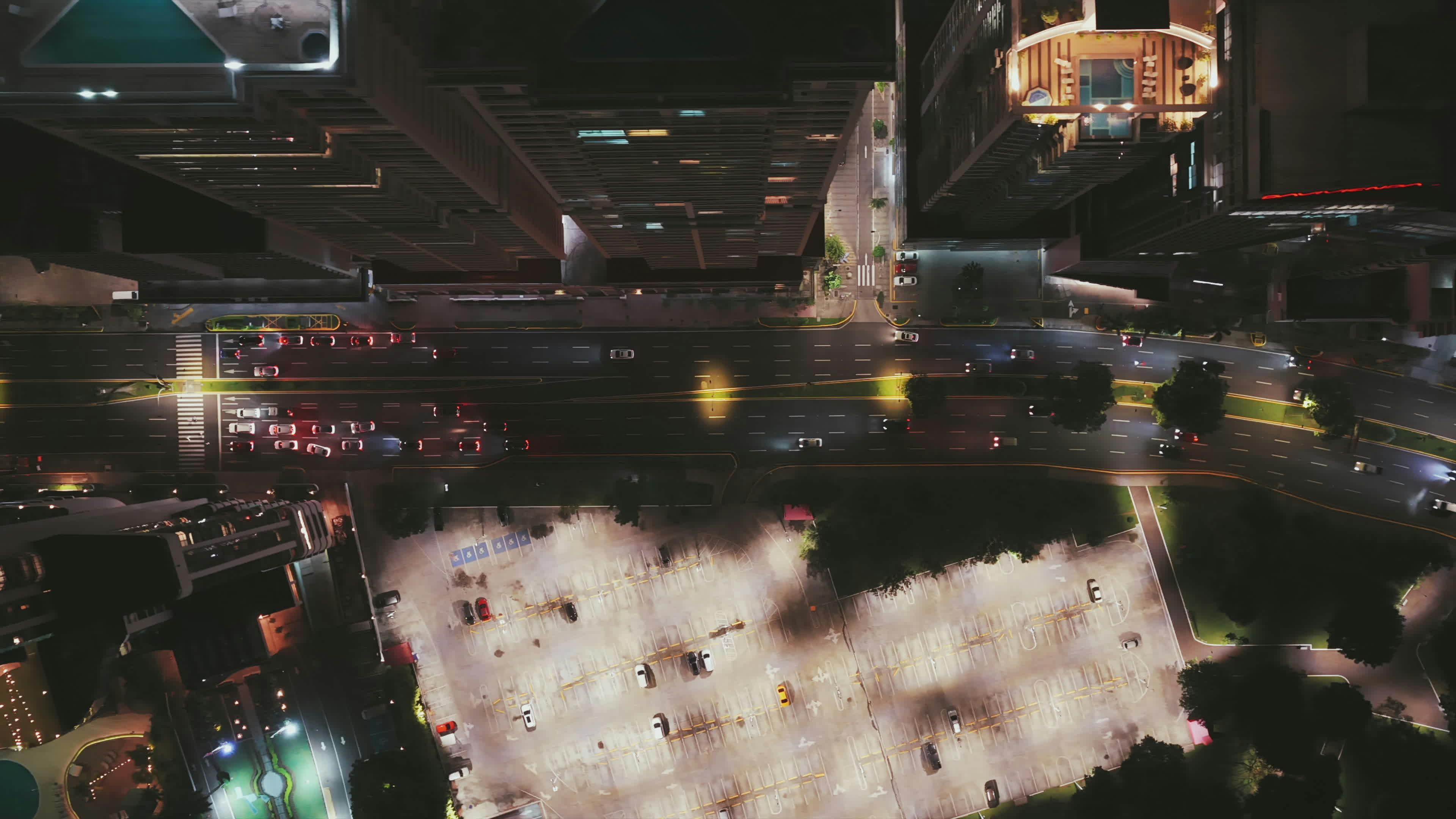 aerial night view of city streets and traffic 33857160