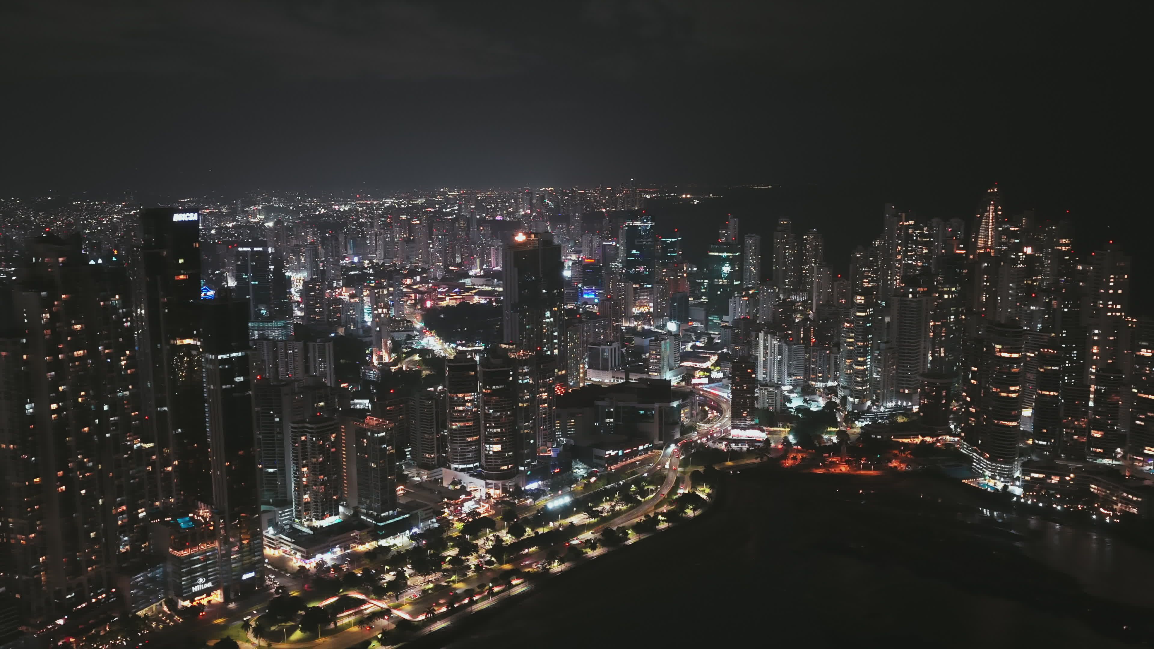 aerial night view of vibrant panama city skyline 33857214 — free pexels stock footage