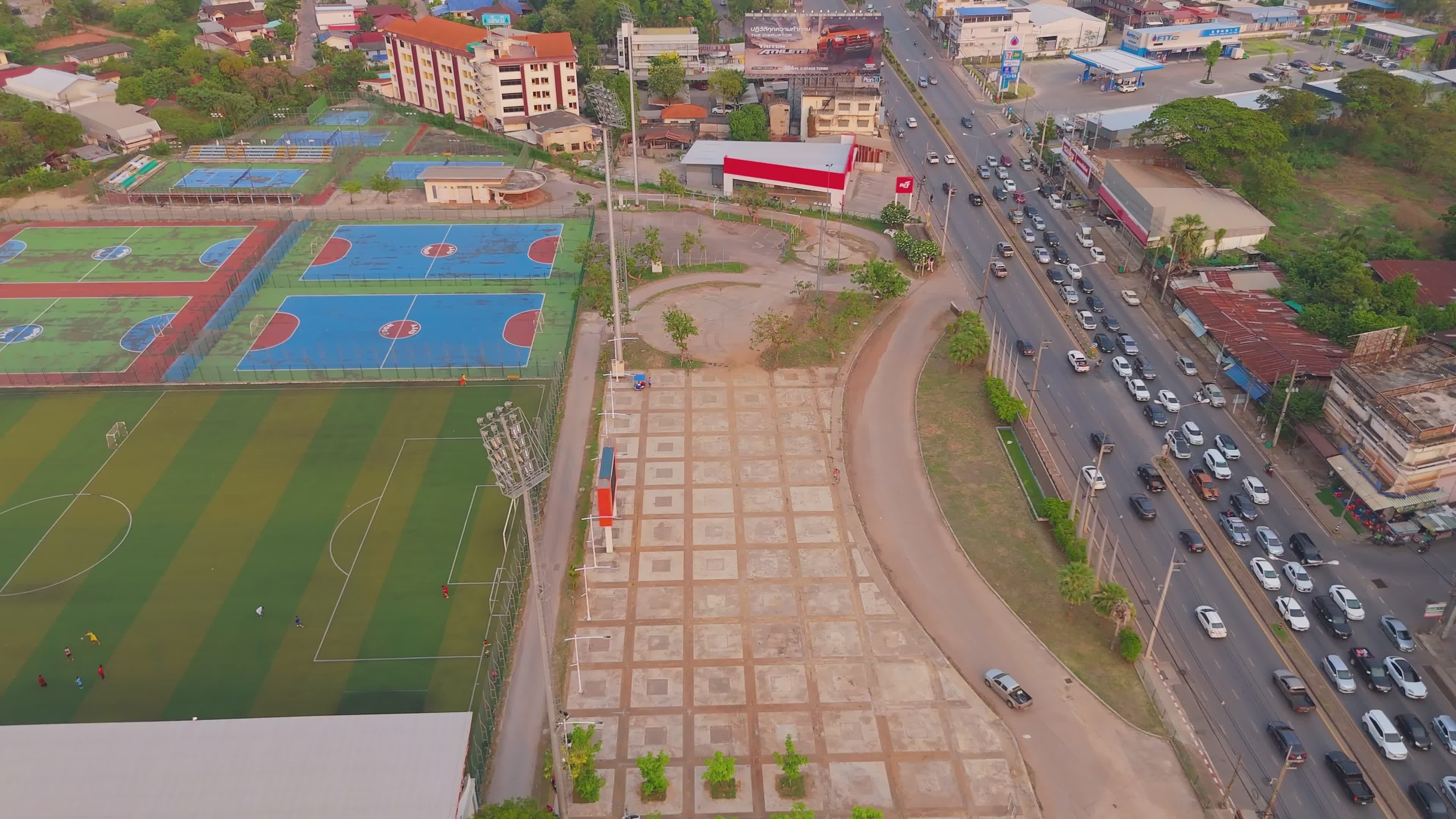 Aerial View of Sports Complex and Roads in Thailand Free Stock Video ...